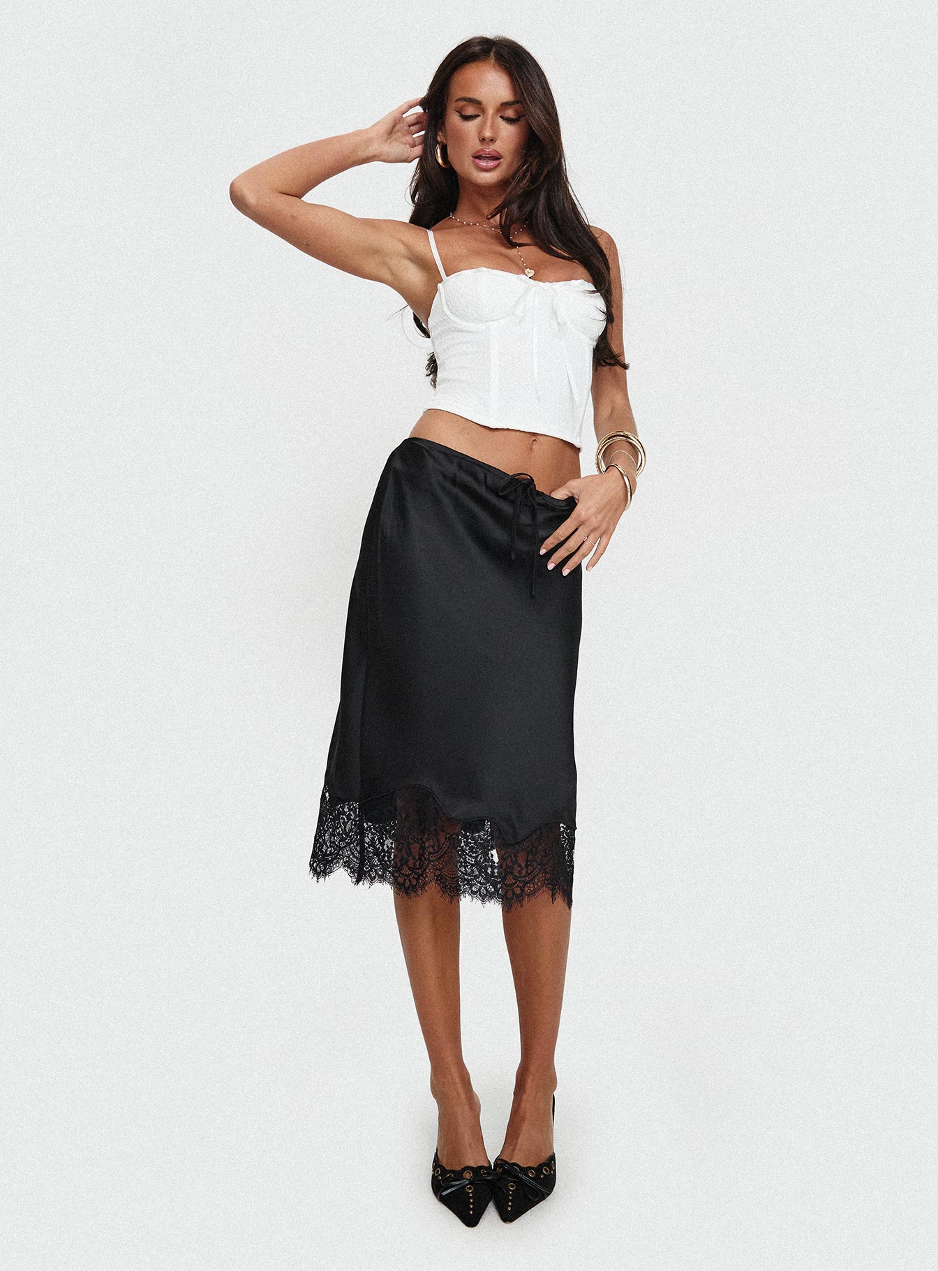 Gervais Satin Midi Skirt Black、mySite、solidvoid