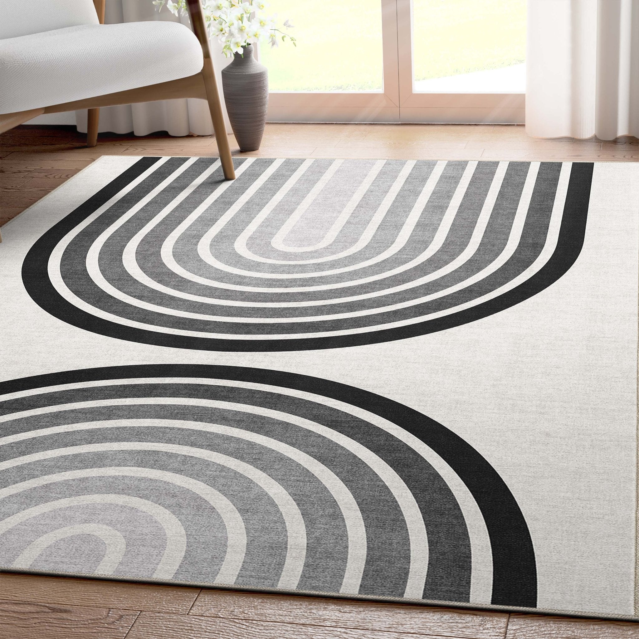 Apollo Modern Geometric Stripes Black & White Duo Arch Rug、mySite、gigharbornorthrealestate