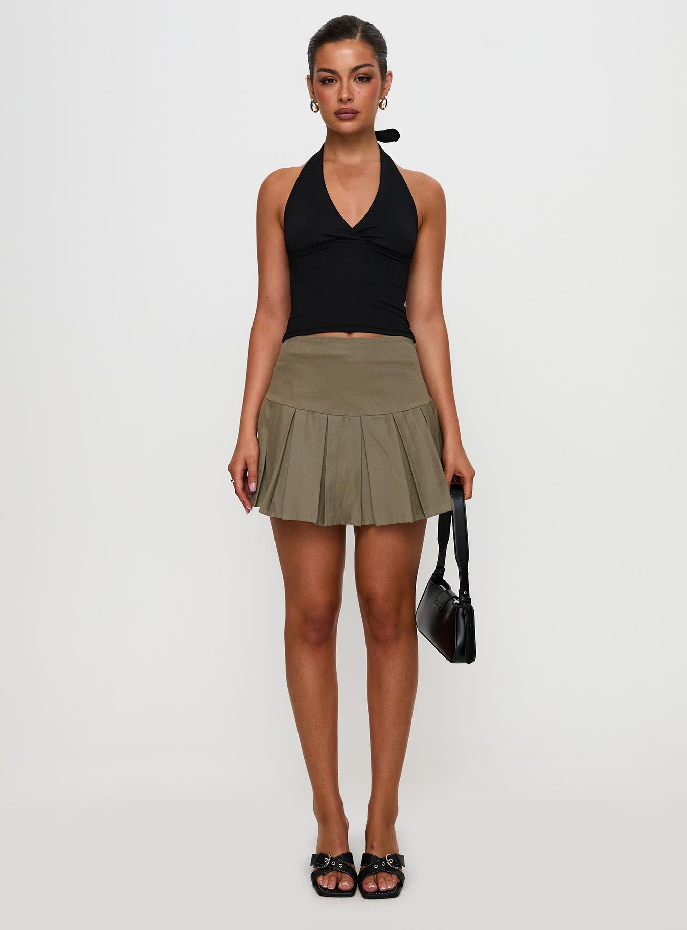 Feodora Pleat Mini Skirt Khaki、mySite、solidvoid