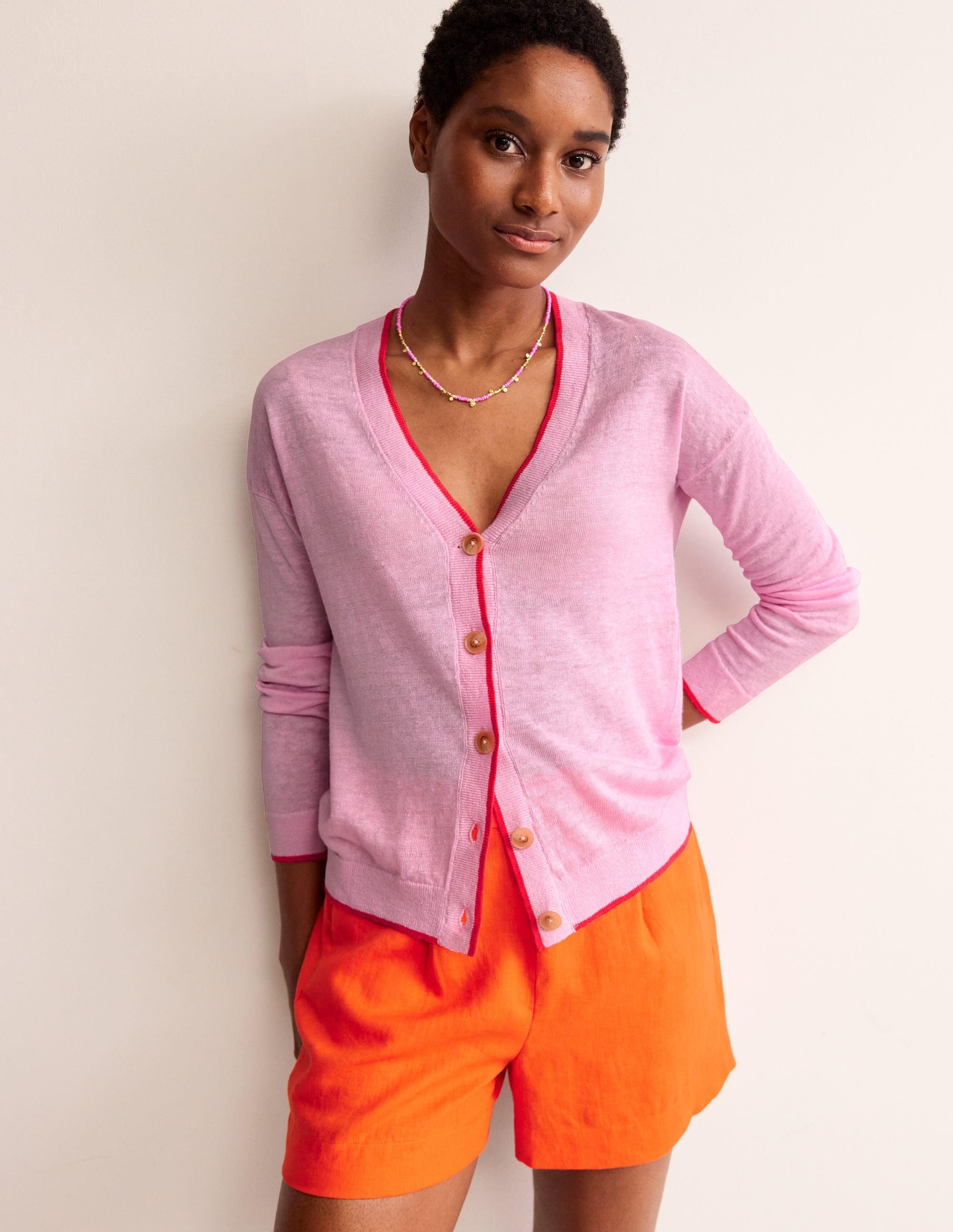  Maggie V-Neck Linen Cardigan-Sweet Lilac Pink、mySite、ashleygrahame