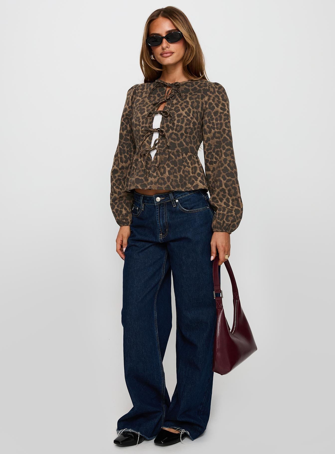 Recognize Tie Detail Long Sleeve Top Leopard、mySite、solidvoid