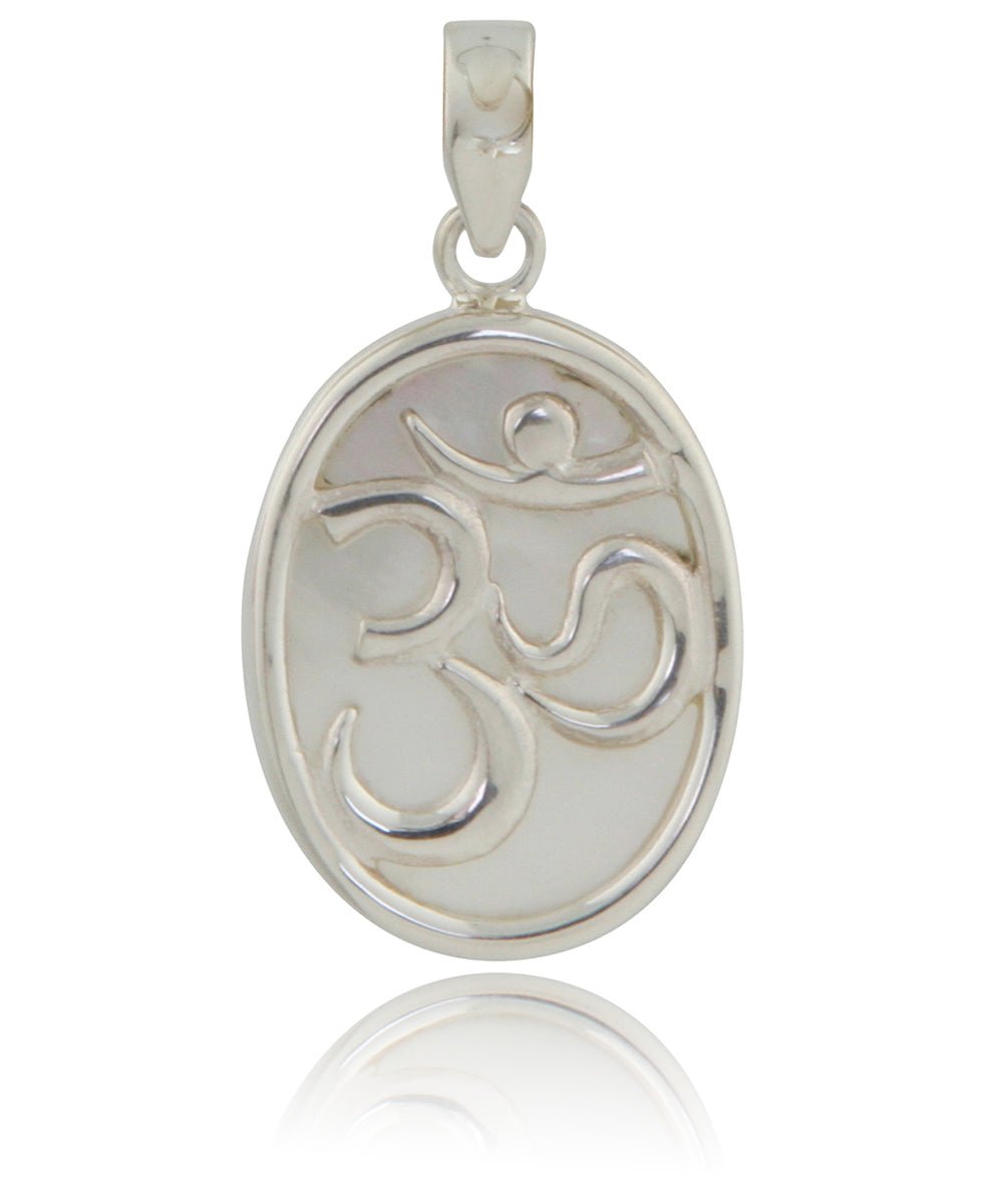 Timeless Om Symbol Oval Sterling Silver Pendant with Mother of Pearl、mySite、topwebapps