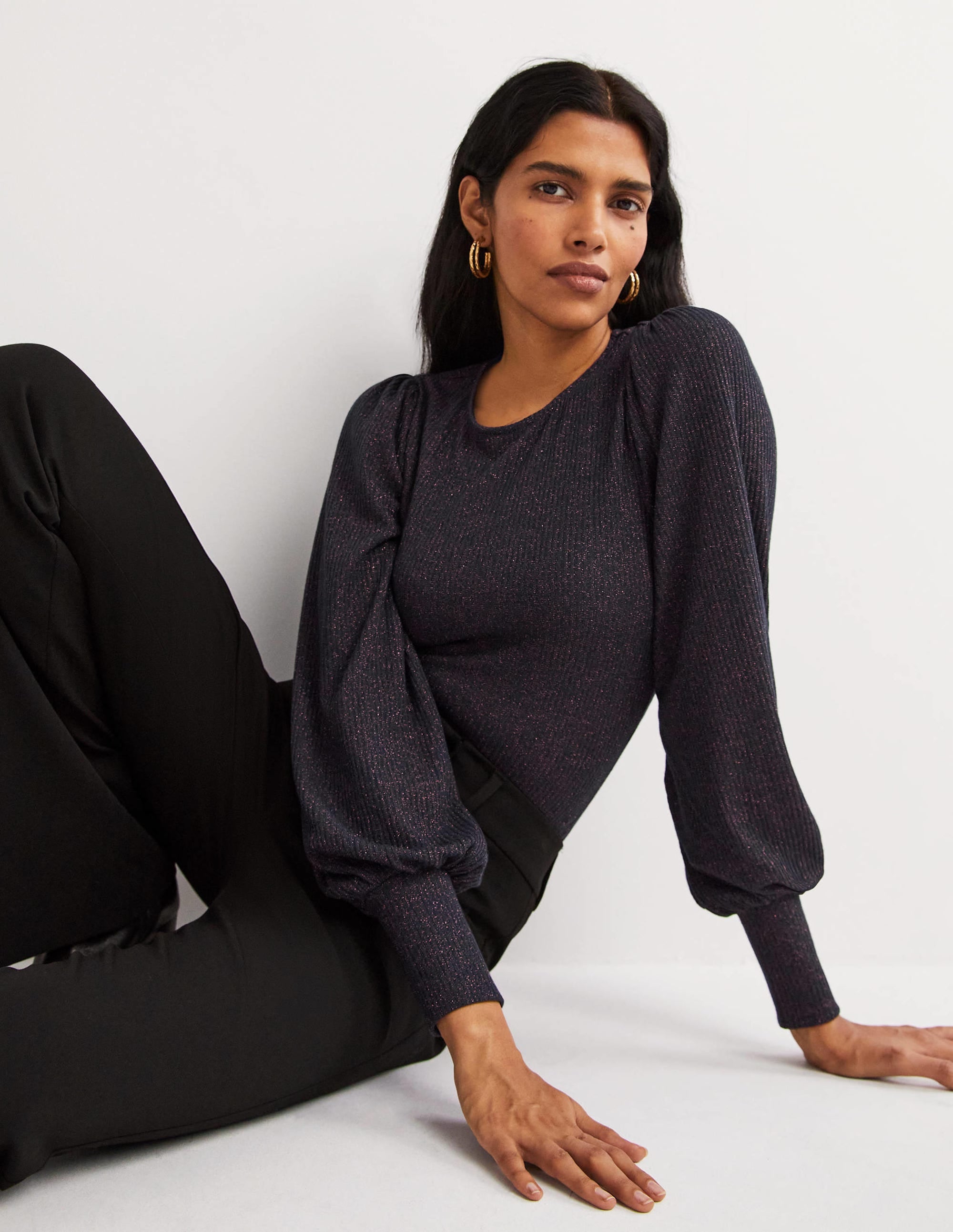  Metallic Blouson Sleeve Top-Navy/Copper Sparkle、mySite、ashleygrahame