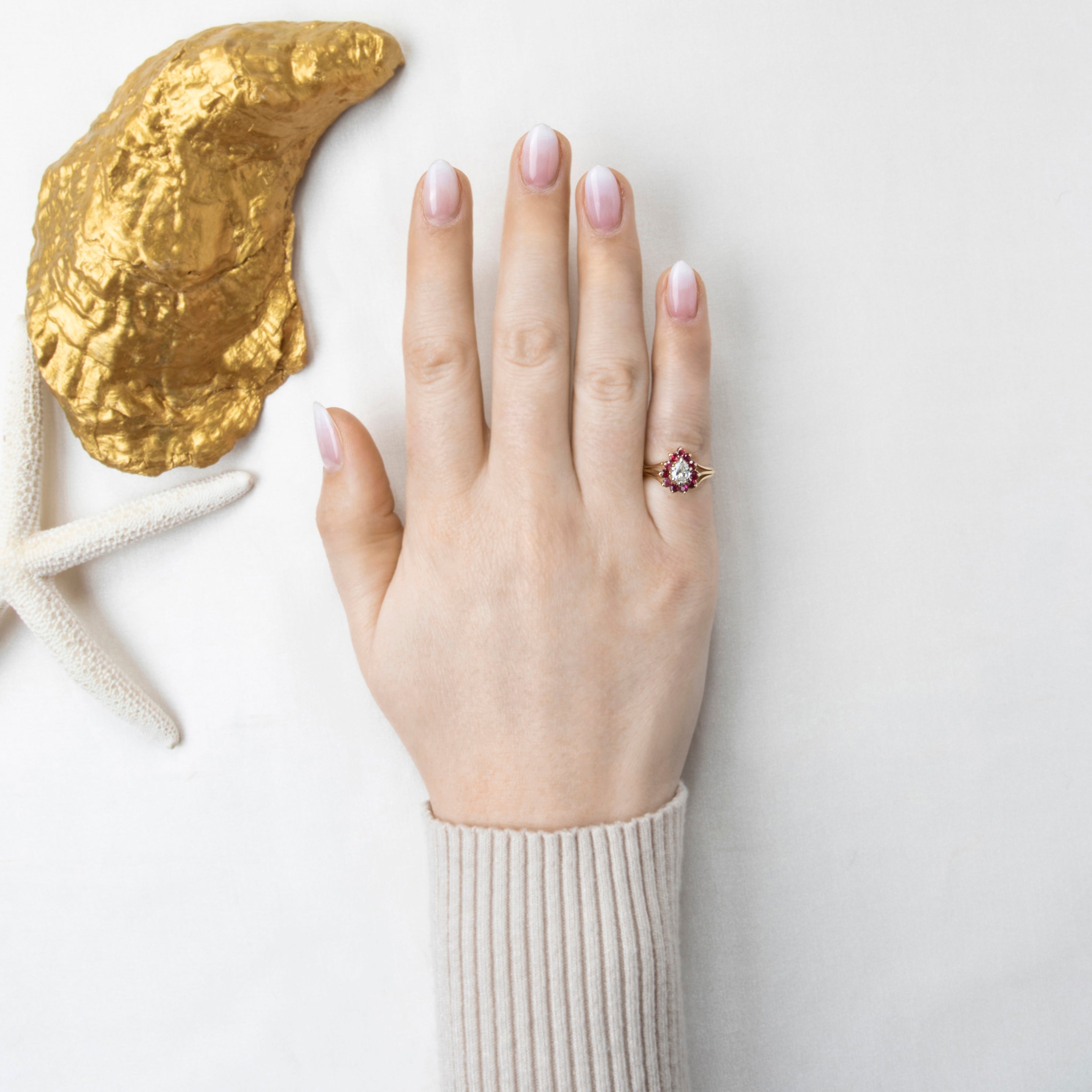 Vintage 14k Yellow Gold .44ct Diamond Ruby Haloed Teardrop Ring 4.25、mySite、hinf8tx79