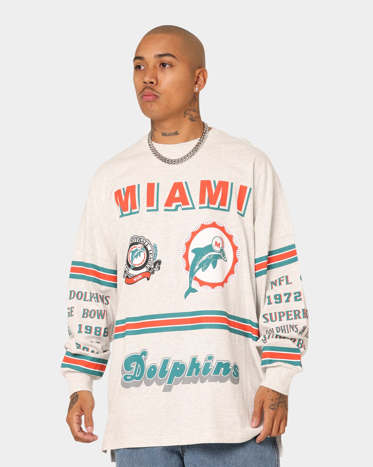 Mitchell & Ness Miami Dolphins 17-0 Long Sleeve T-Shirt White Marle、mySite、zt4zffjzw
