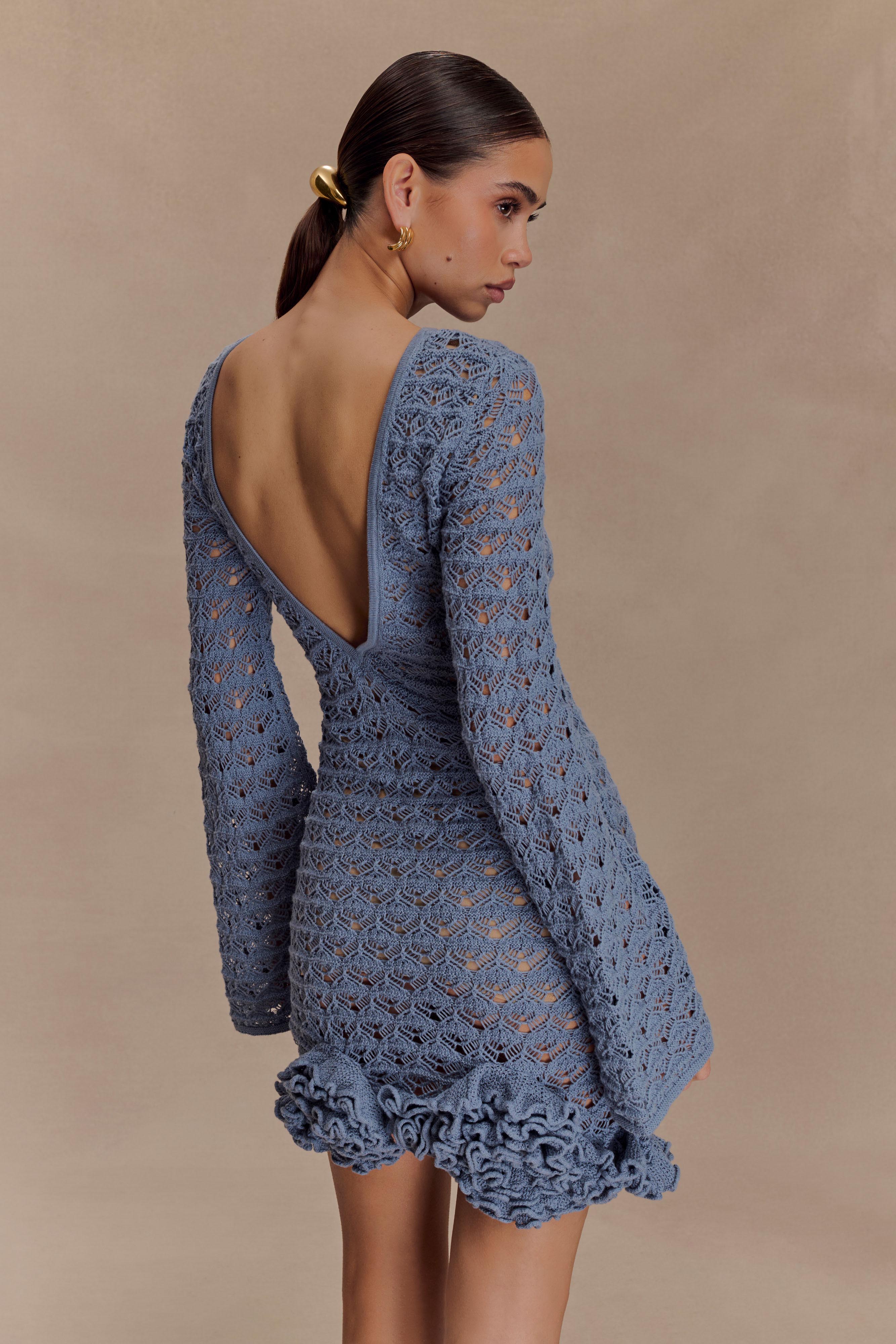 Aileen Ruffle Crochet Mini Dress - Steel Blue、mySite、solidvoid