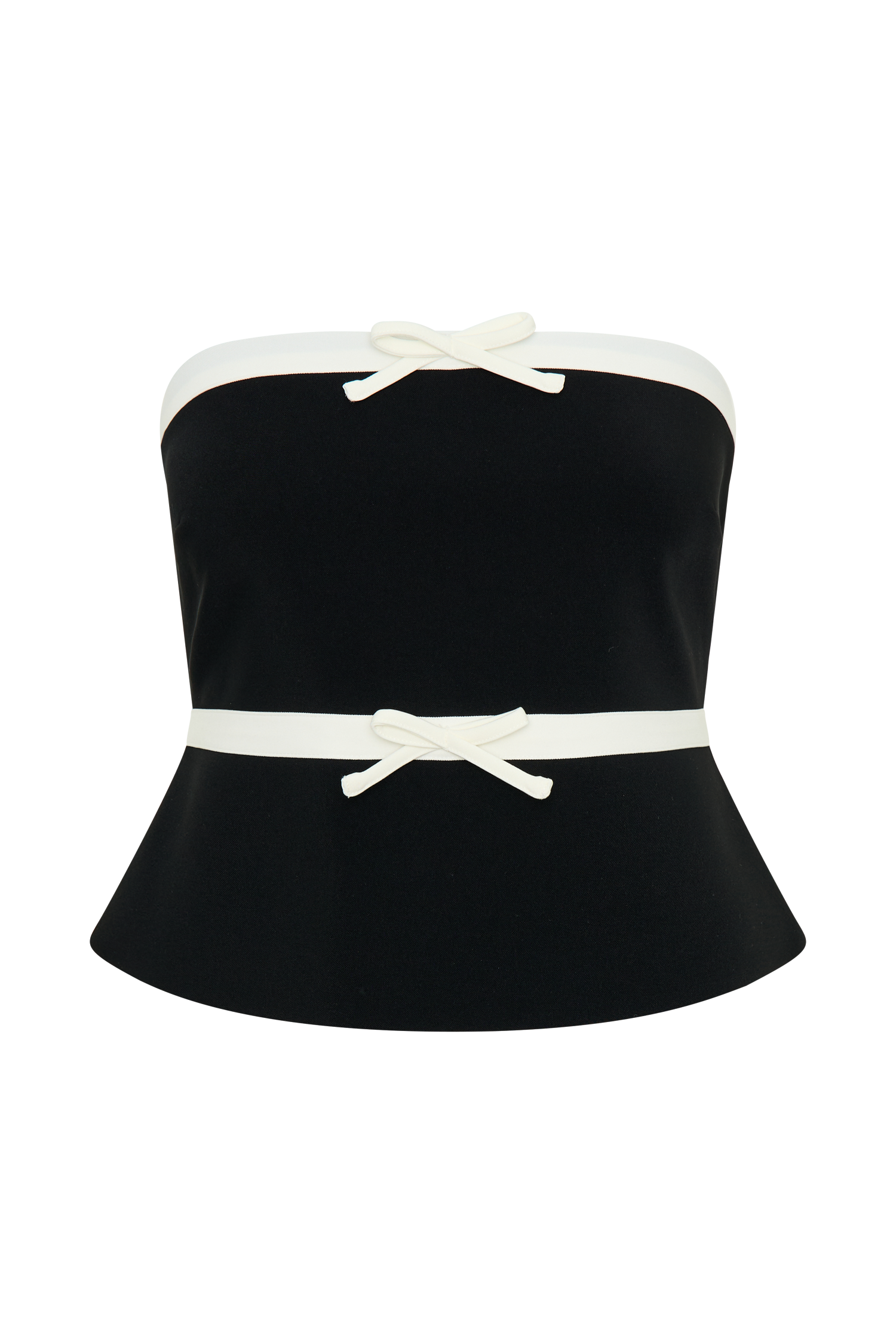 Aisha Strapless Suiting Top With Contrast Bows - Black & White、mySite、solidvoid