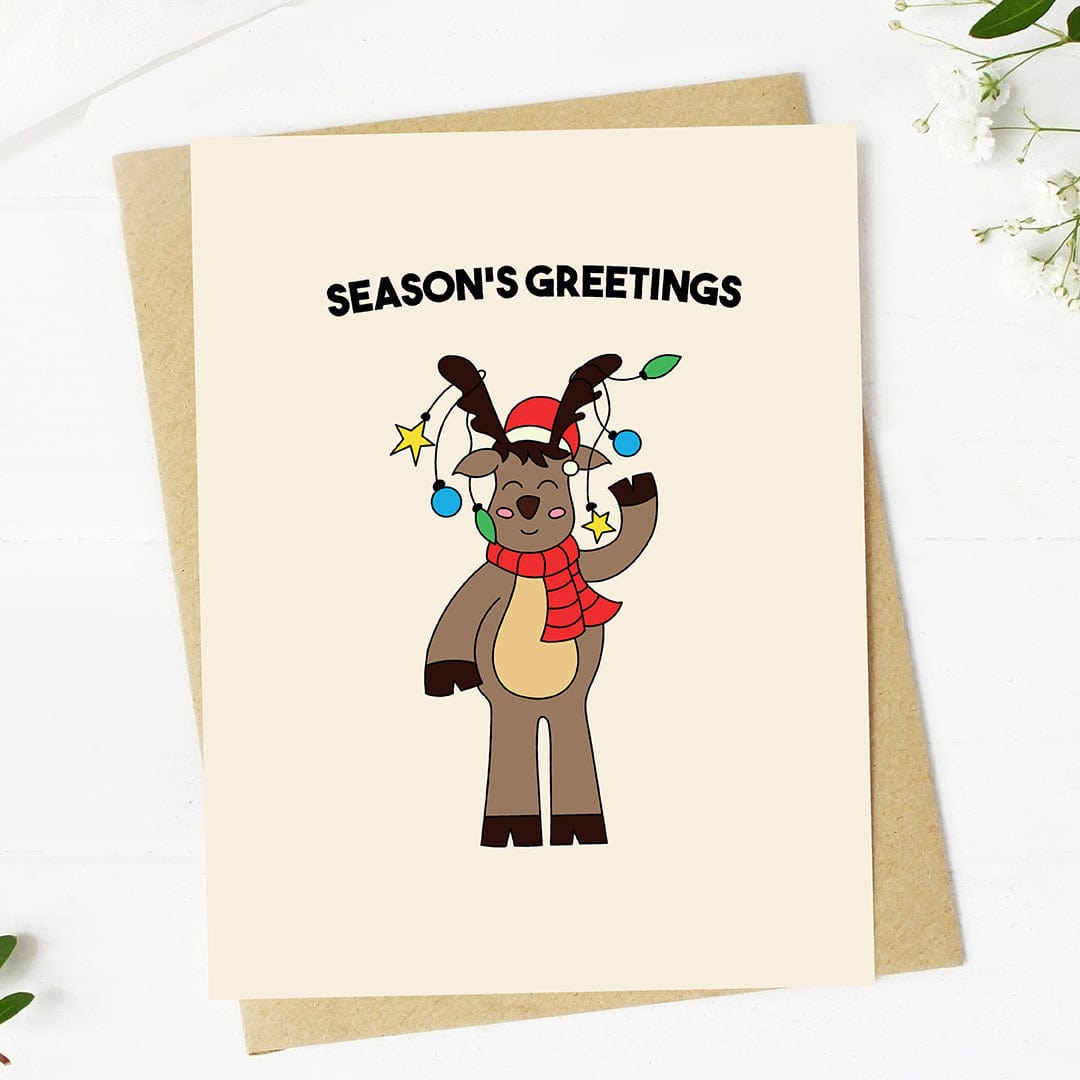  Season's Greetings Cute Reindeer Christmas Card、mySite、elrpsem3k