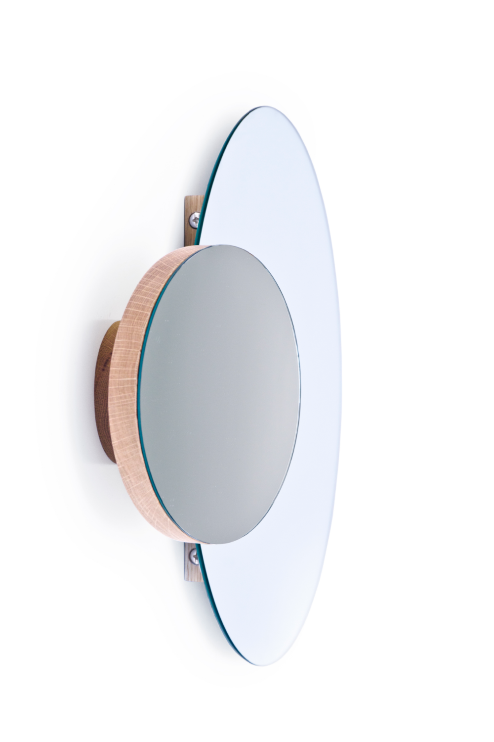 Oak Round Wall Mirror with Fixed Magnifier | Wireworks Eclipse、mySite、neckold