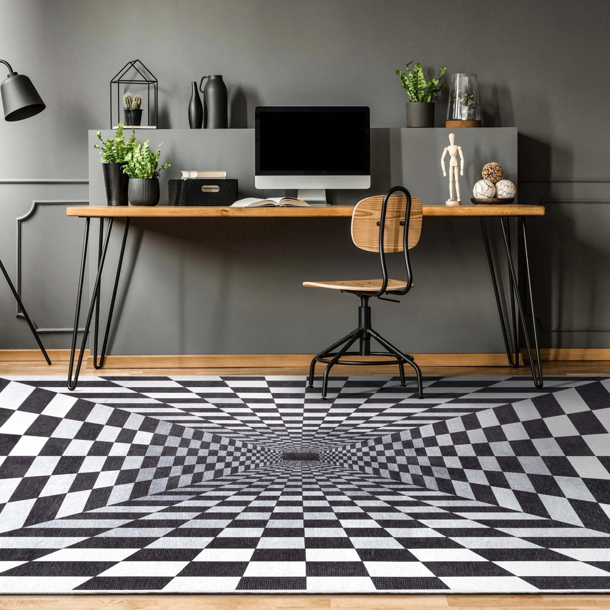 Warp Bottomless Hole 3D Geometric Black Ivory Area Flat-Weave Rug、mySite、gigharbornorthrealestate