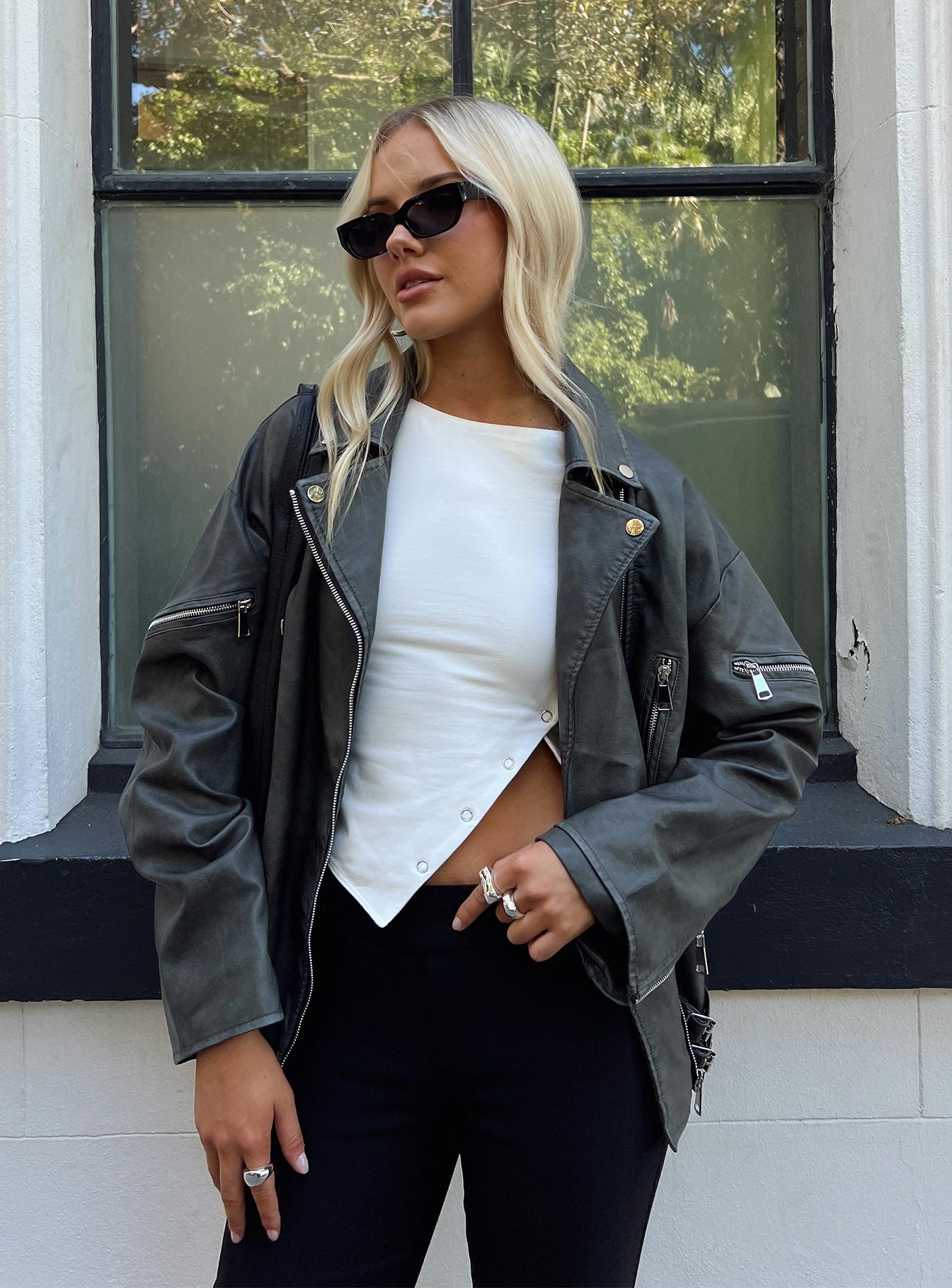 Magnets Faux Leather Jacket Washed Charcoal、mySite、solidvoid