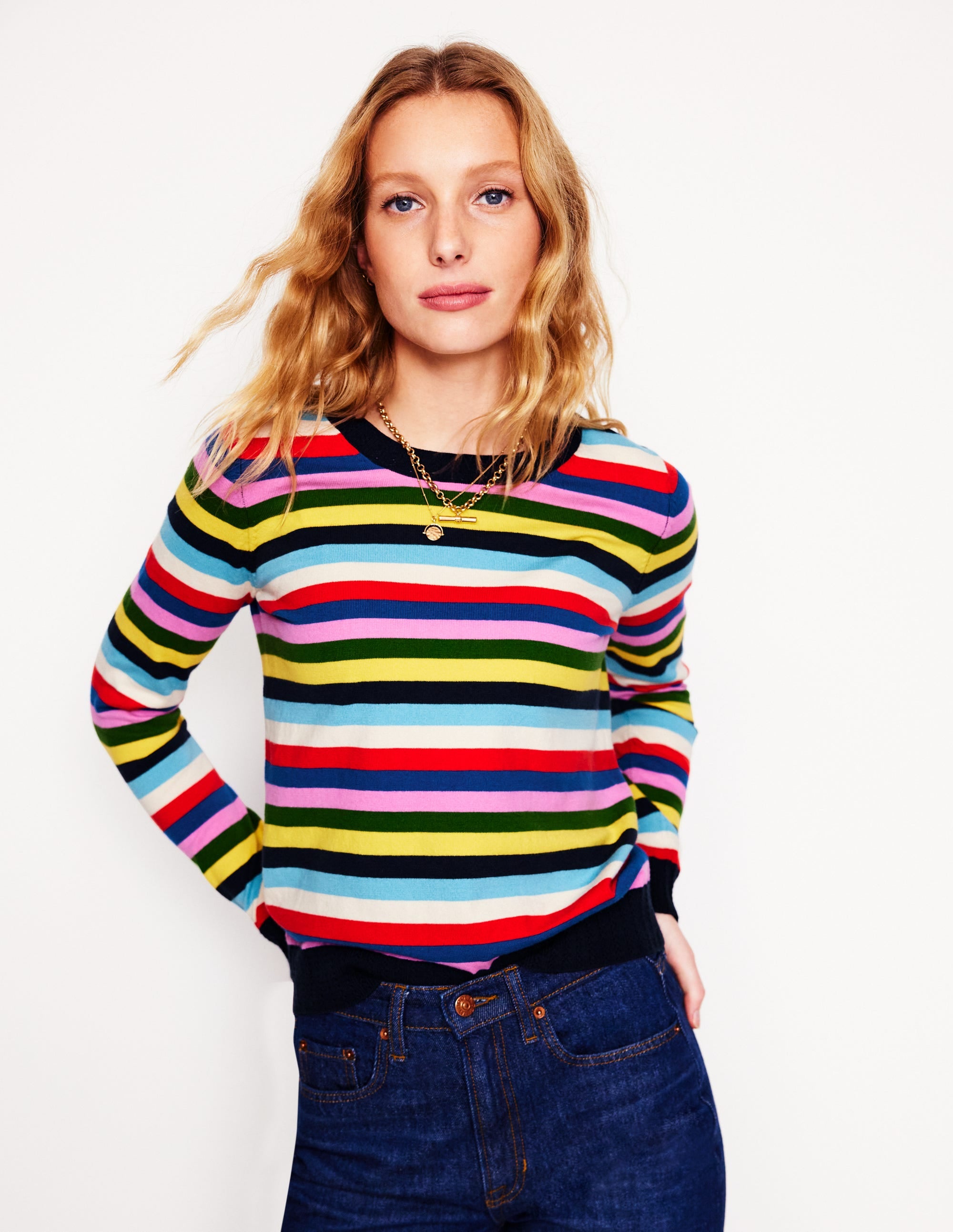  Emilia Cotton Crew Sweater-Poppy Red, Blue Multi、mySite、ashleygrahame