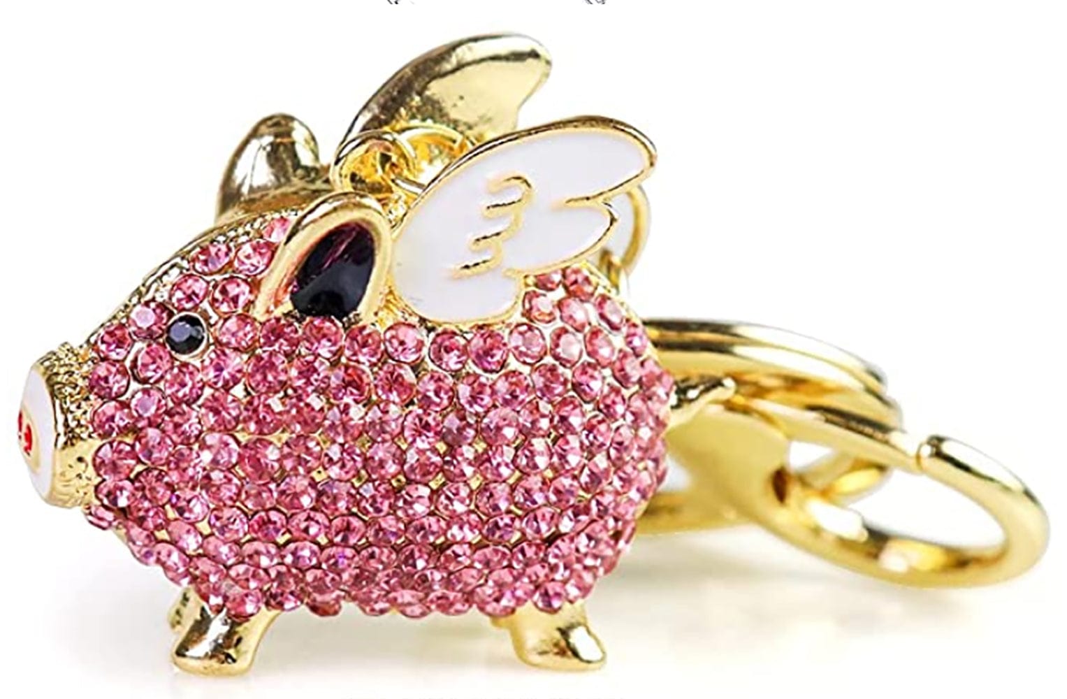 Pink Flying Pig Sparkling Angelic Piggy Gold Finish Keychain、mySite、g9winljtr