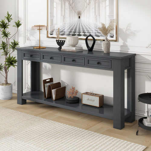 TREXM Console Table/Sofa Table with Storage Drawers and Bottom Shelf for Entryway Hallway(Espresso)、、casual