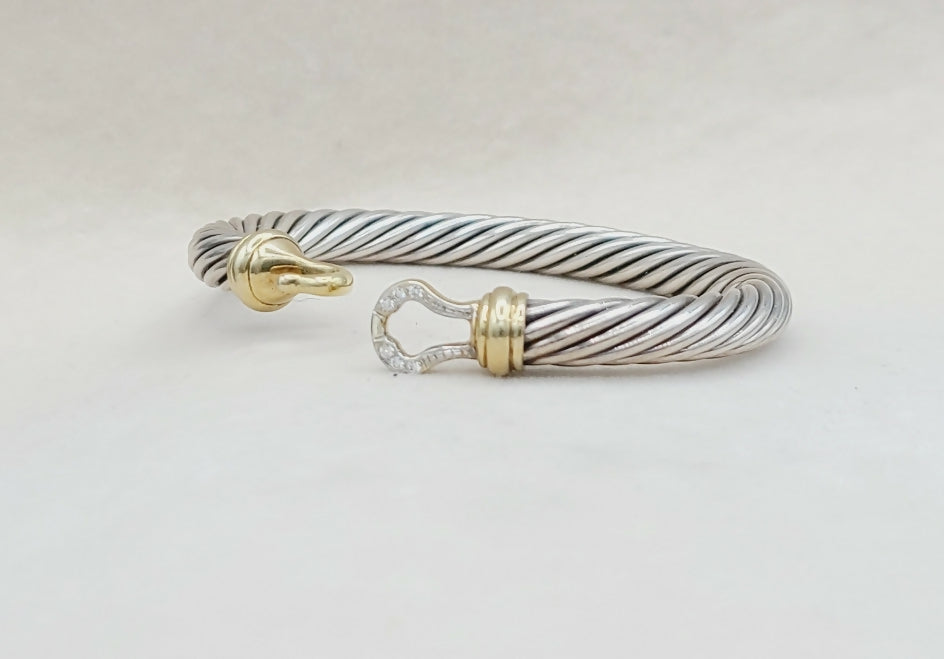 David Yurman 7 mm Cable Diamond Buckle Bracelet Gold、mySite、hinf8tx79