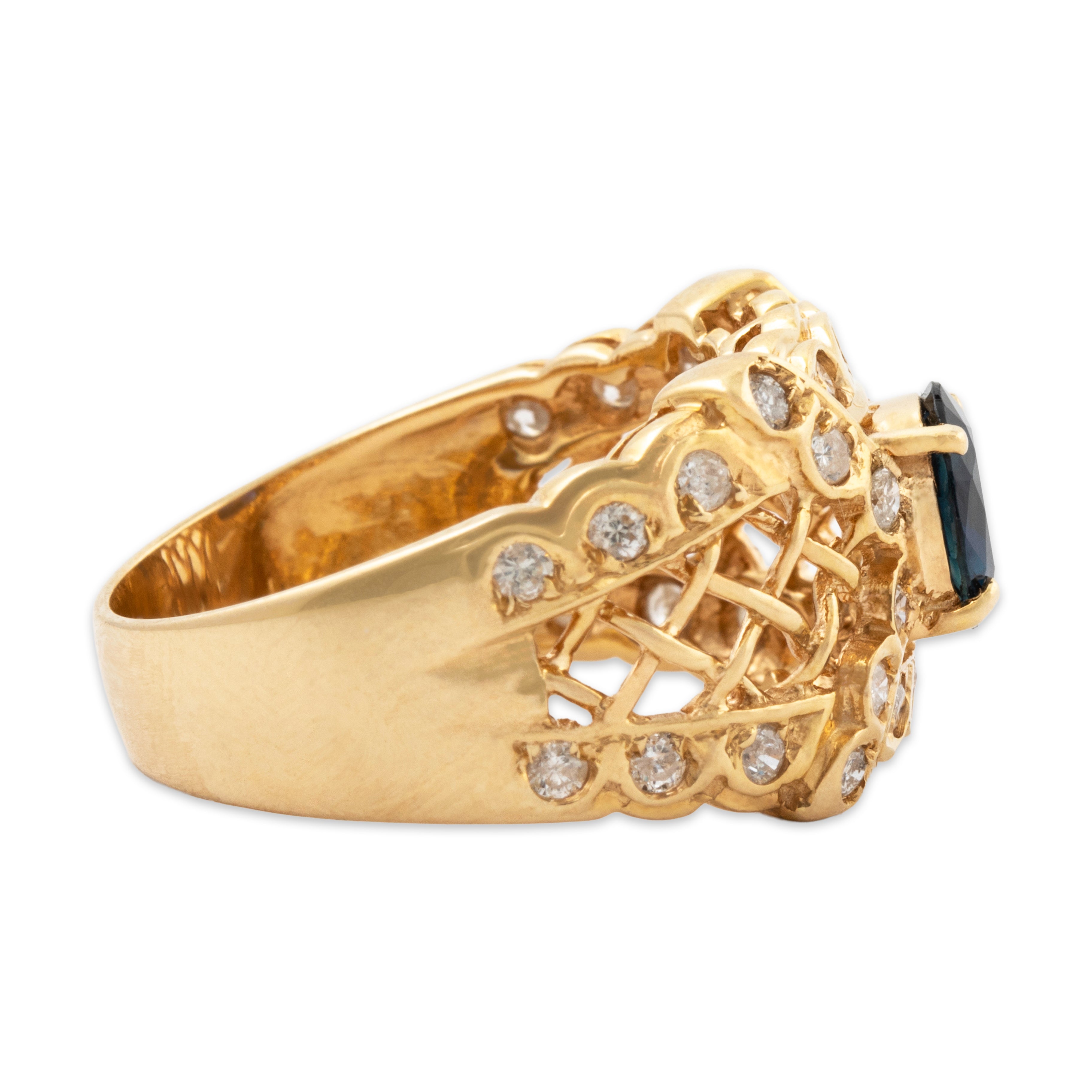 Vintage Wide 14k Yellow Gold .7ct Blue Sapphire Diamond Woven Openwork Ring 6.75、mySite、hinf8tx79