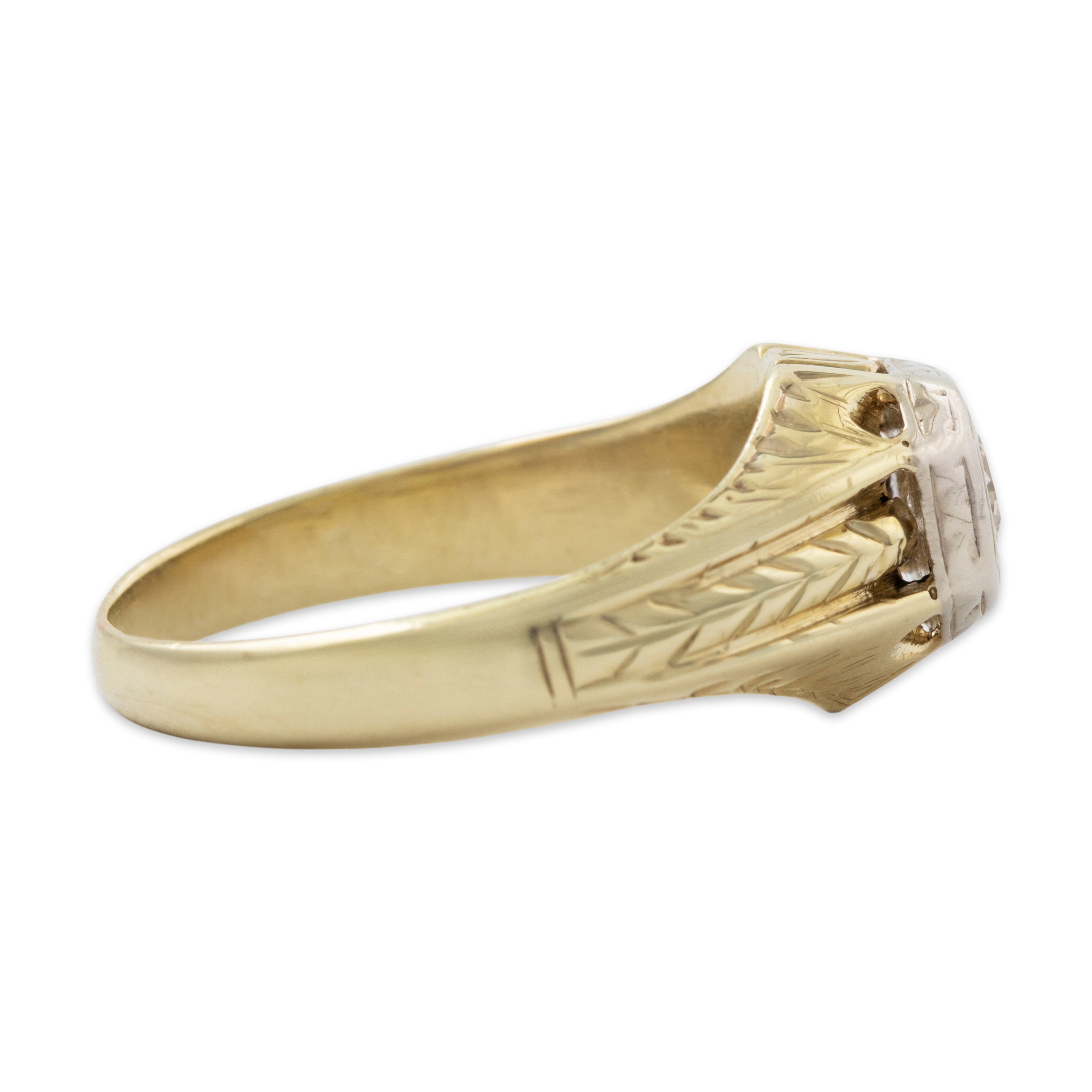 Antique 14k Yellow Gold .25ct Old Mine Diamond Engraved Shoulders Ring 8.25、mySite、hinf8tx79