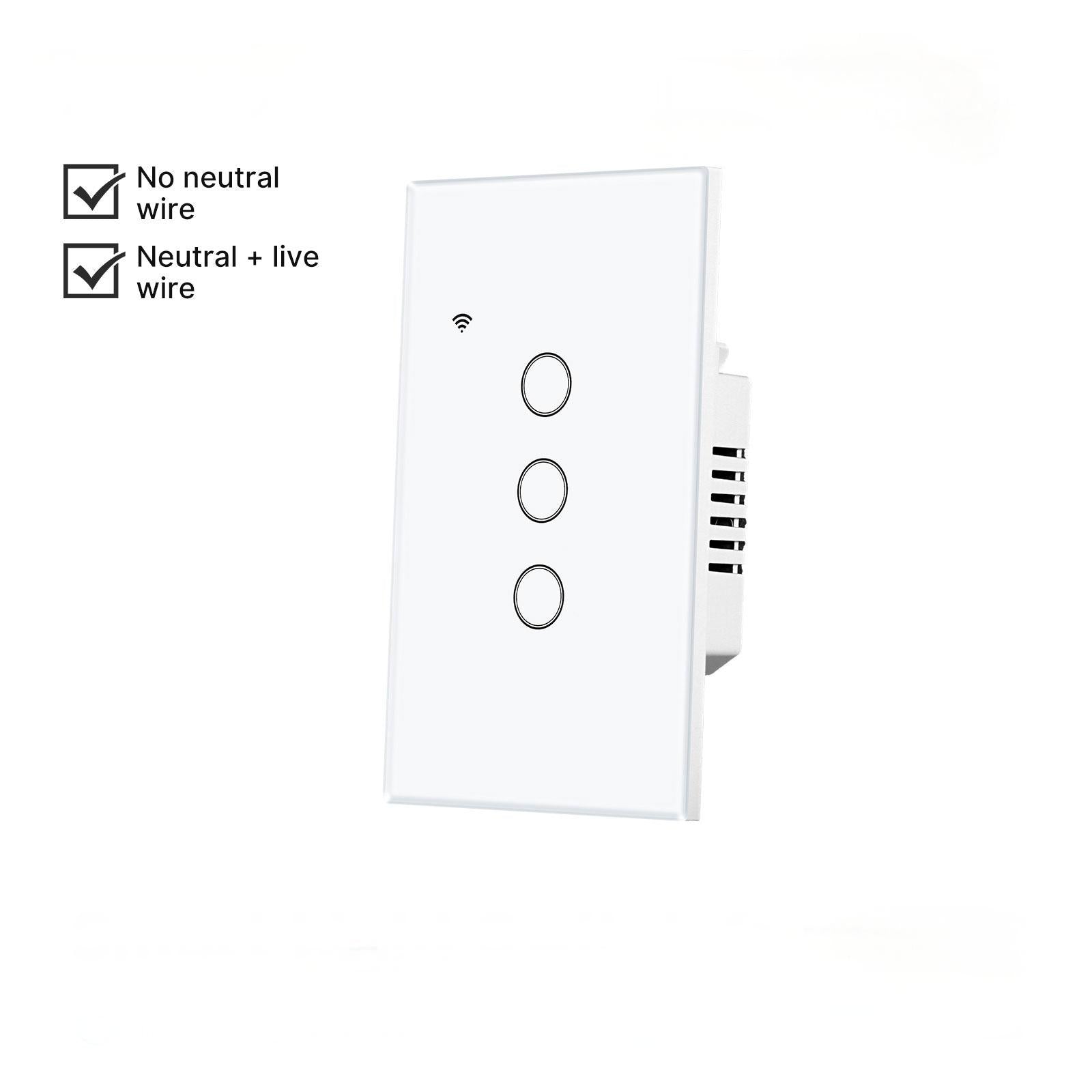 WiFi Smart Light Switch Wall Touch Glass Switch No Neutral Wire Required US Standard、mySite、fannypackpong
