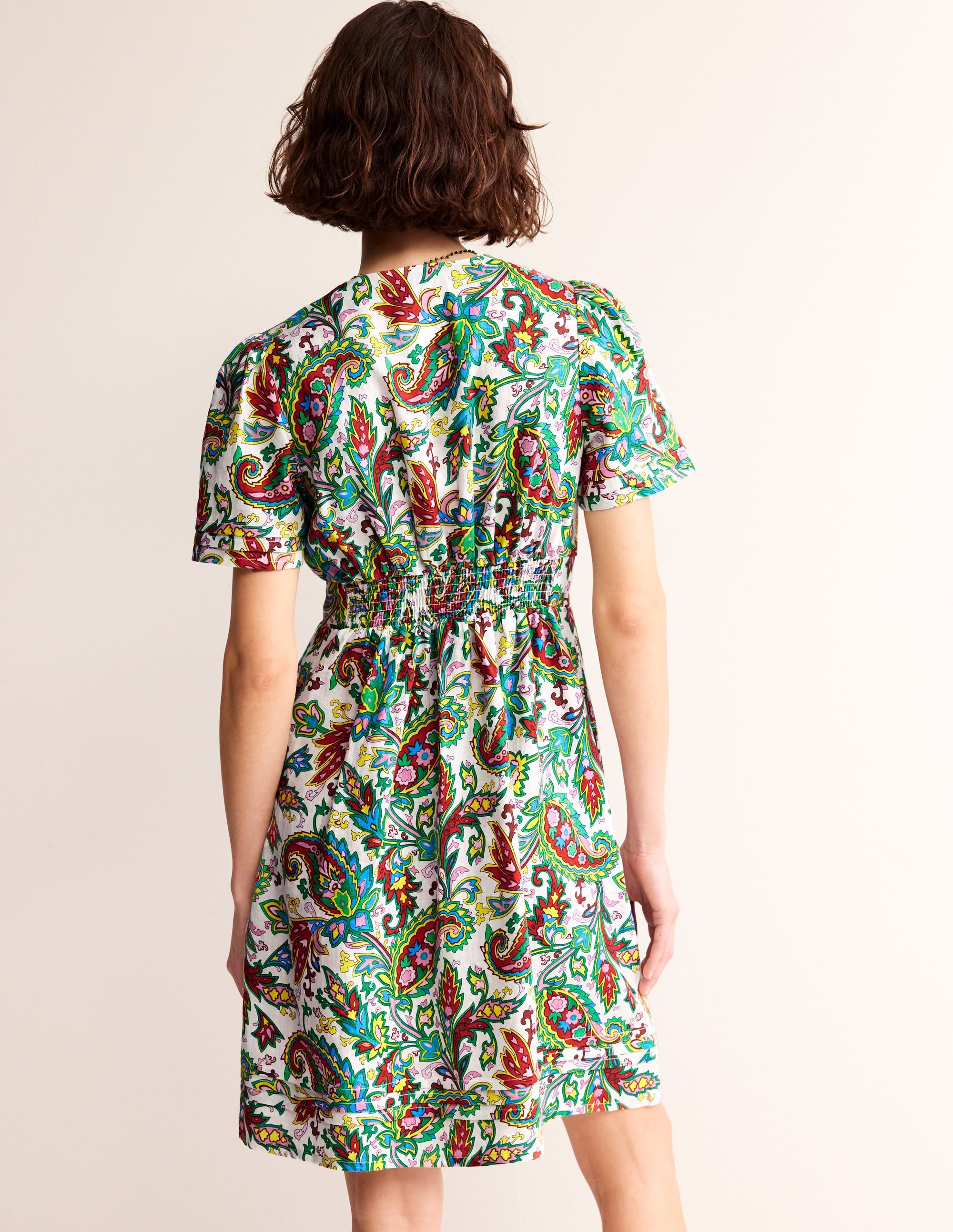  Eve Linen Short Dress-Ivory, Paisley Azure、mySite、ashleygrahame