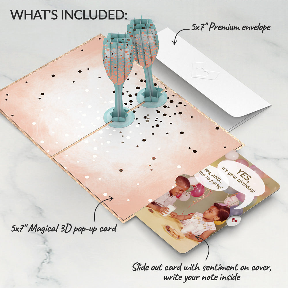 Champagne Toast Birthday Pop-Up Card and Time to Party Sentiment Set、mySite、solidvoid