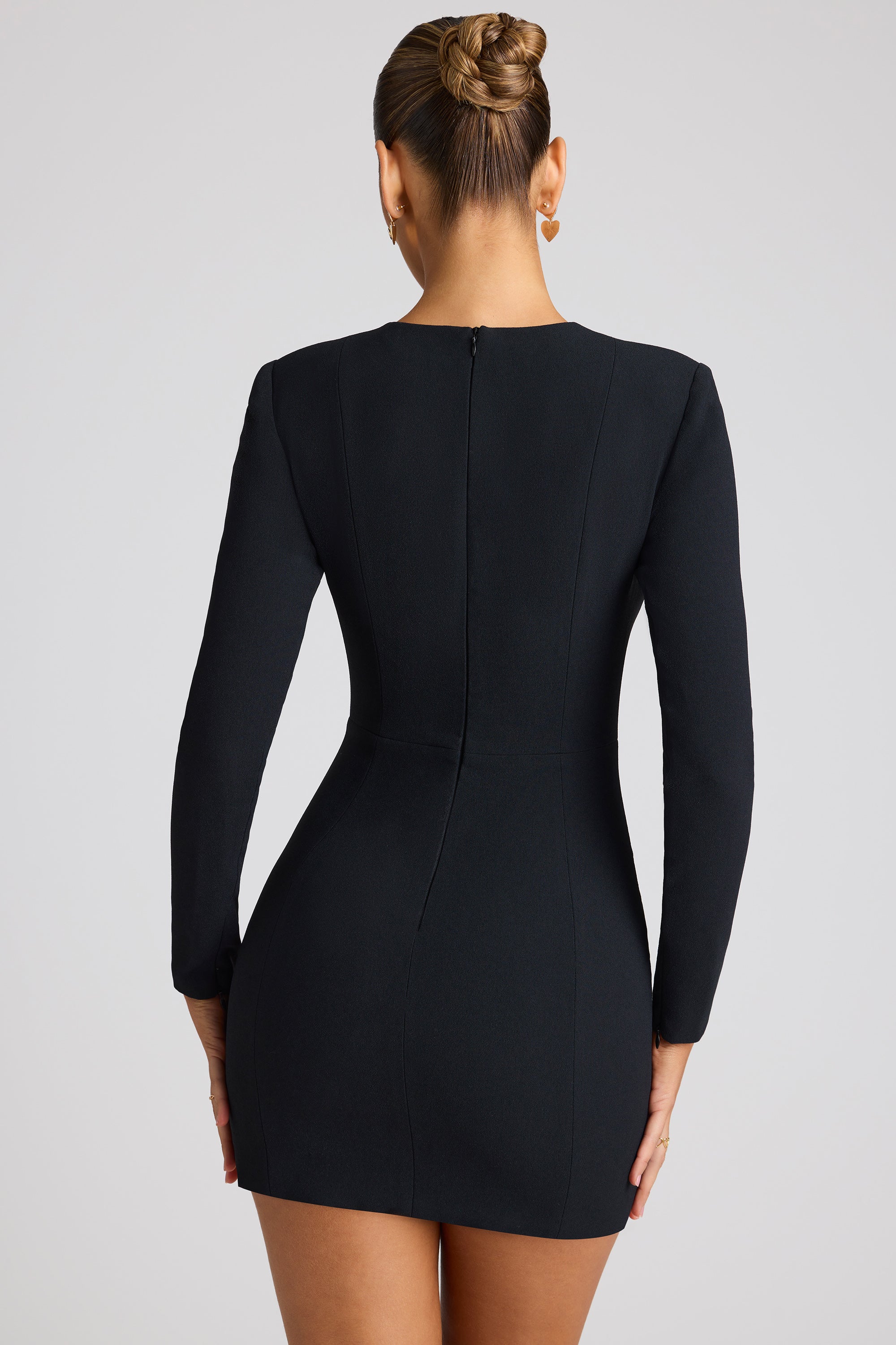 Heart Cut Out Long Sleeve Mini Dress in Black、mySite、solidvoid