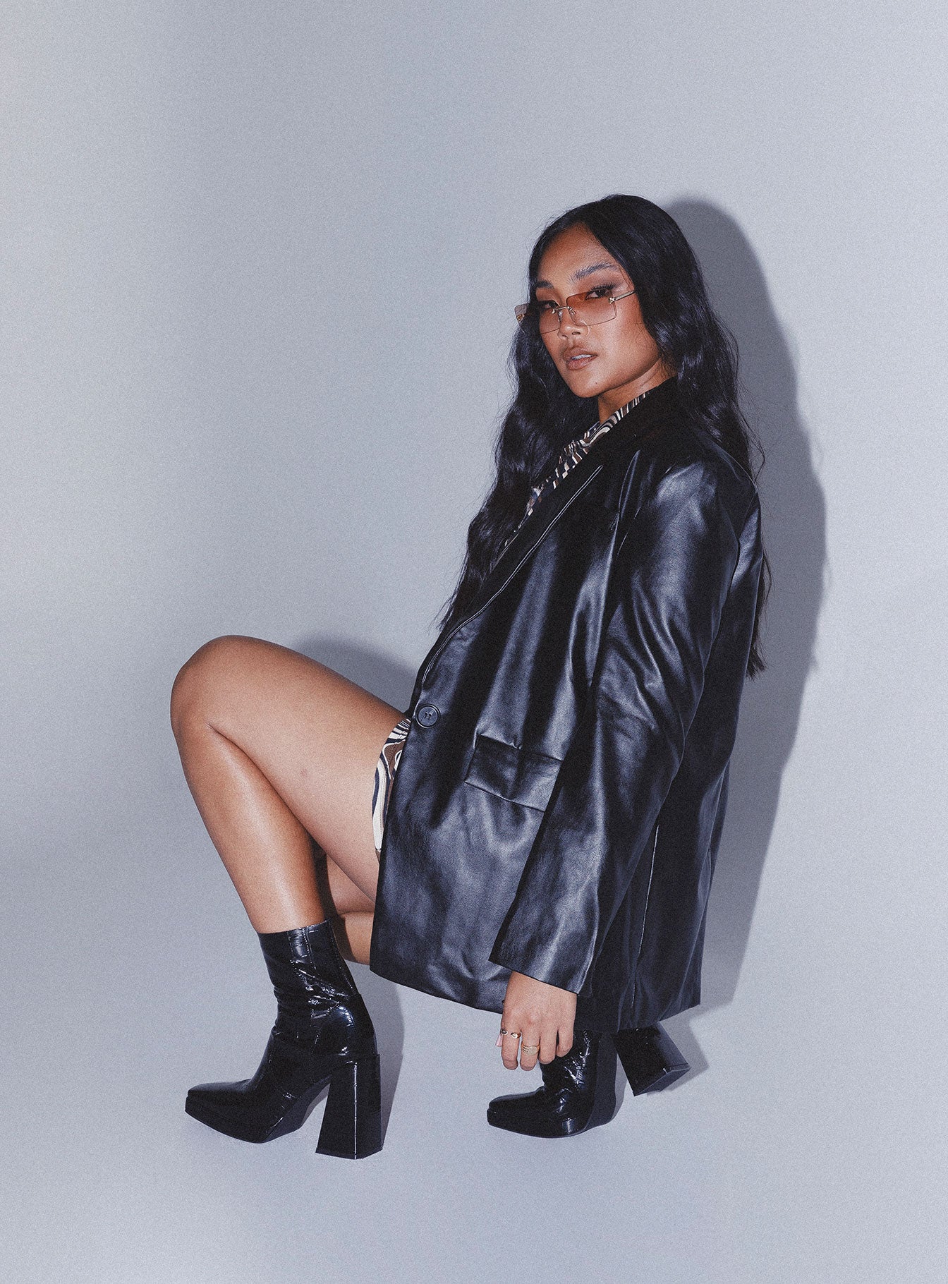 Jocelyn Faux Leather Blazer Black、mySite、solidvoid