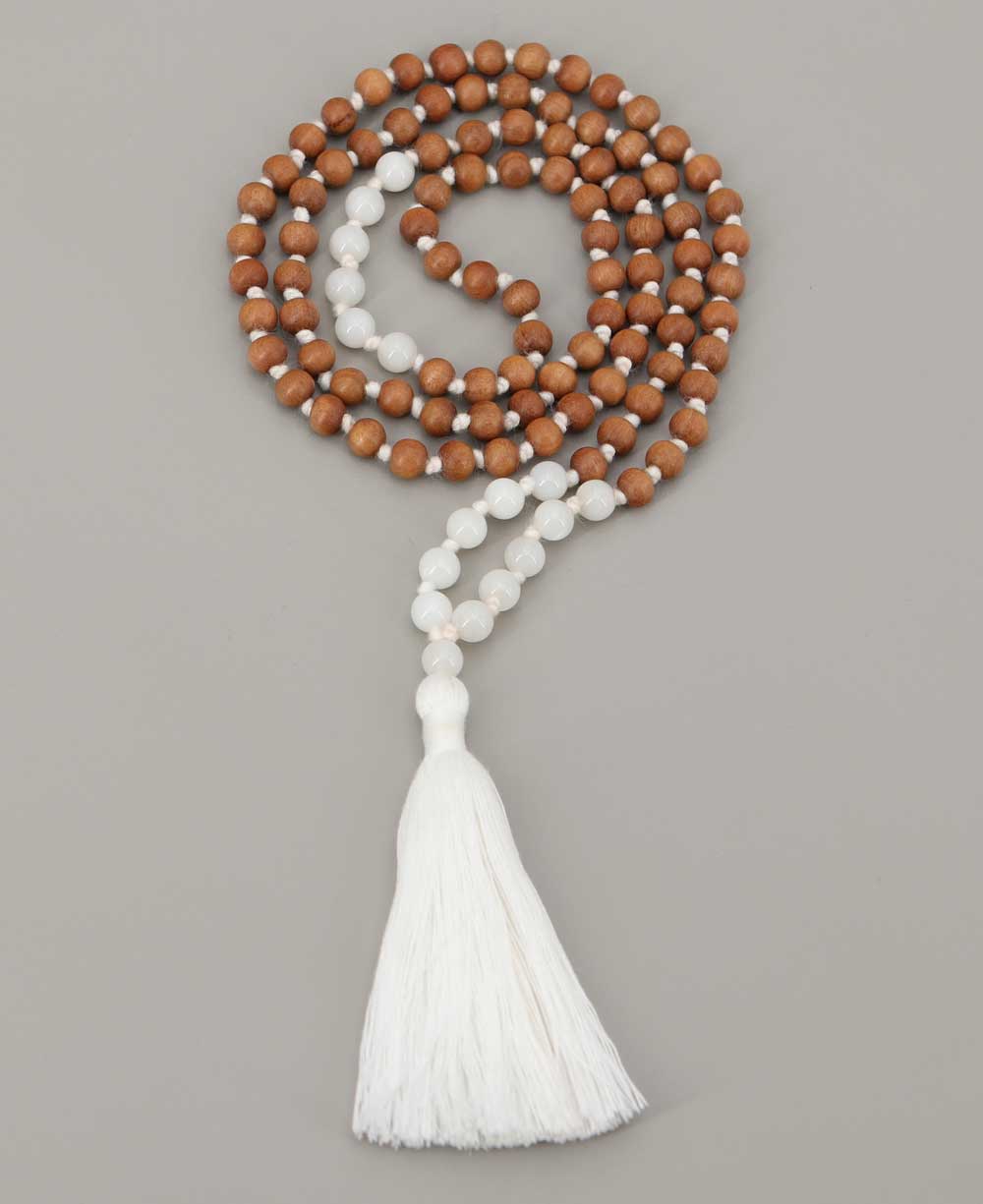 Sandalwood and White Moonstone 108 Beads Meditation Mala, Knotted、mySite、topwebapps