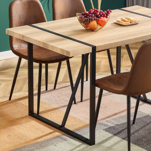 Rustic Industrial Rectangular Wood Dining Table For 4-6 Person, With 1.5" Thick Engineered Wood color Tabletop and Black Metal Legs,Desk For Kitchen Dining Living Room, 55.1" x 31.4"x 29.9"1529W115172、、casual