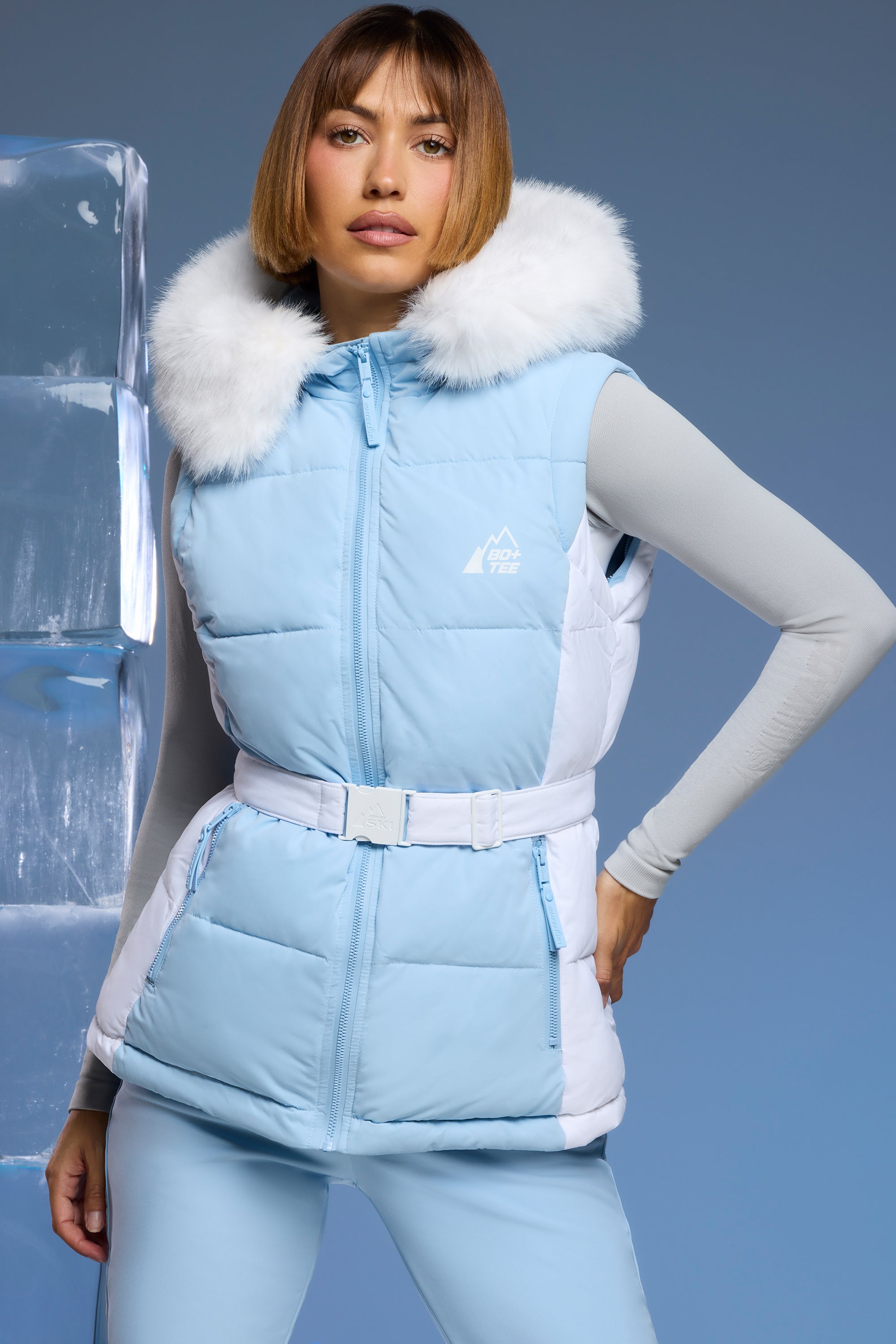 Ski Jacket with Detachable Sleeves in Baby Blue、mySite、solidvoid