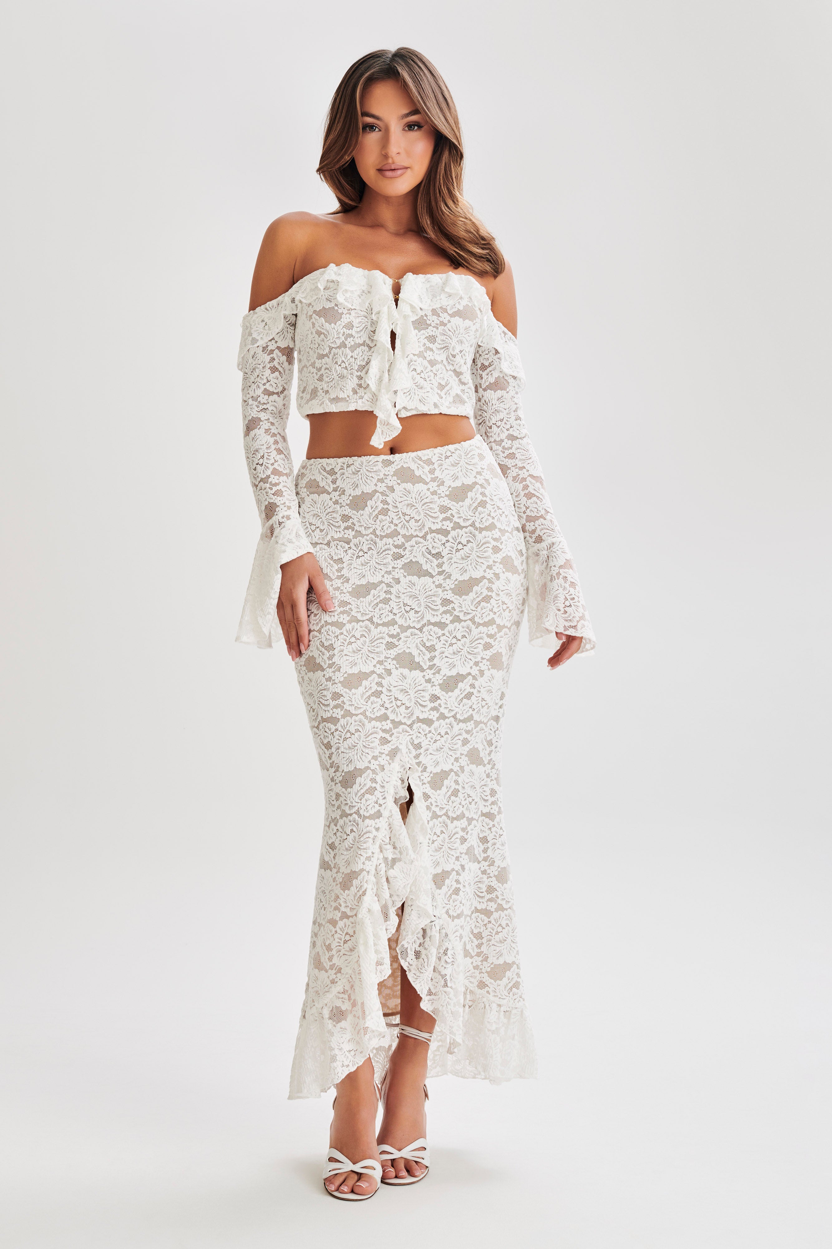 Artemis Lace Plisse Maxi Skirt - Ivory、mySite、solidvoid