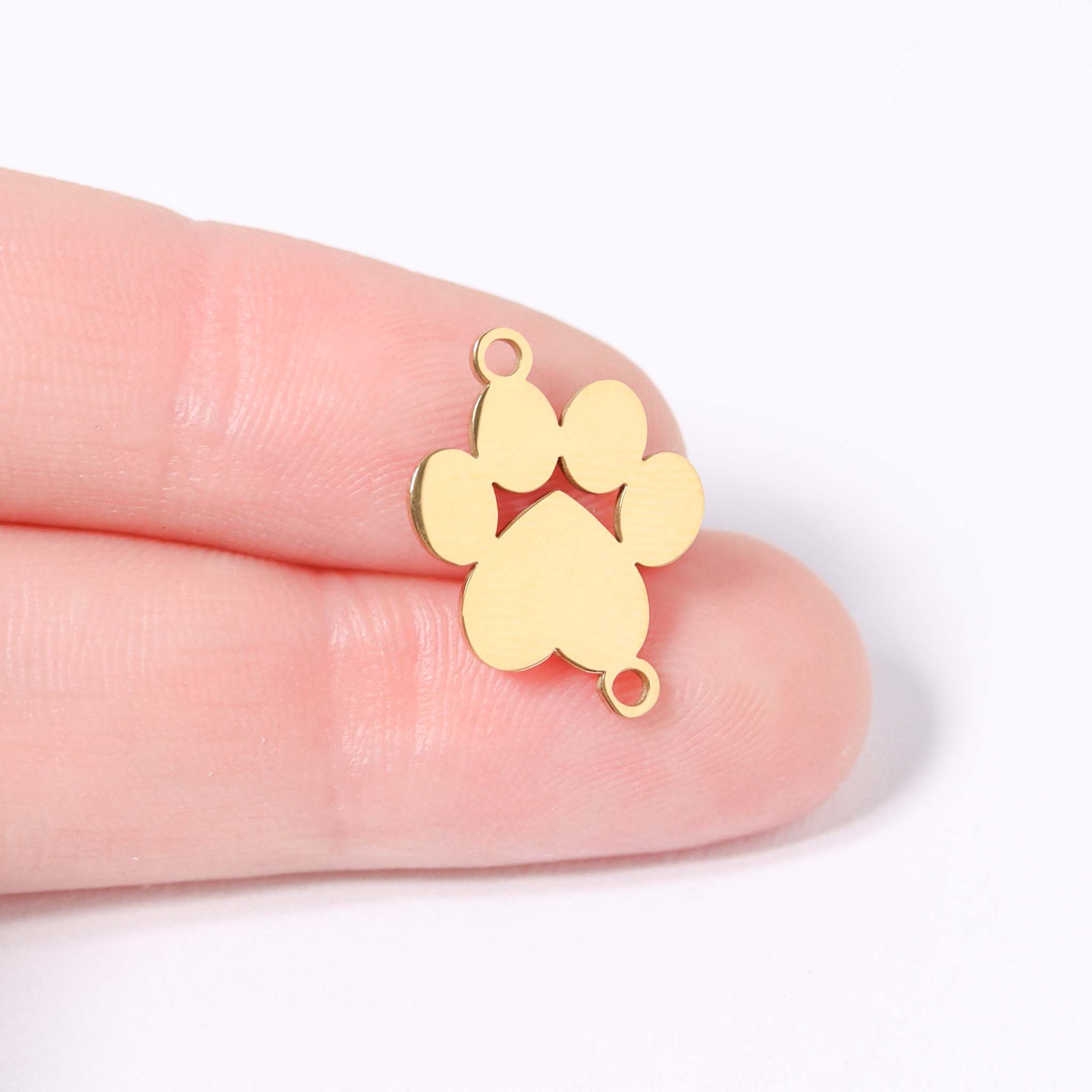 18K Gold PVD Stainless Steel Blank Engravable Paw Print Connector Charm / PDL0137、mySite、dreamappss