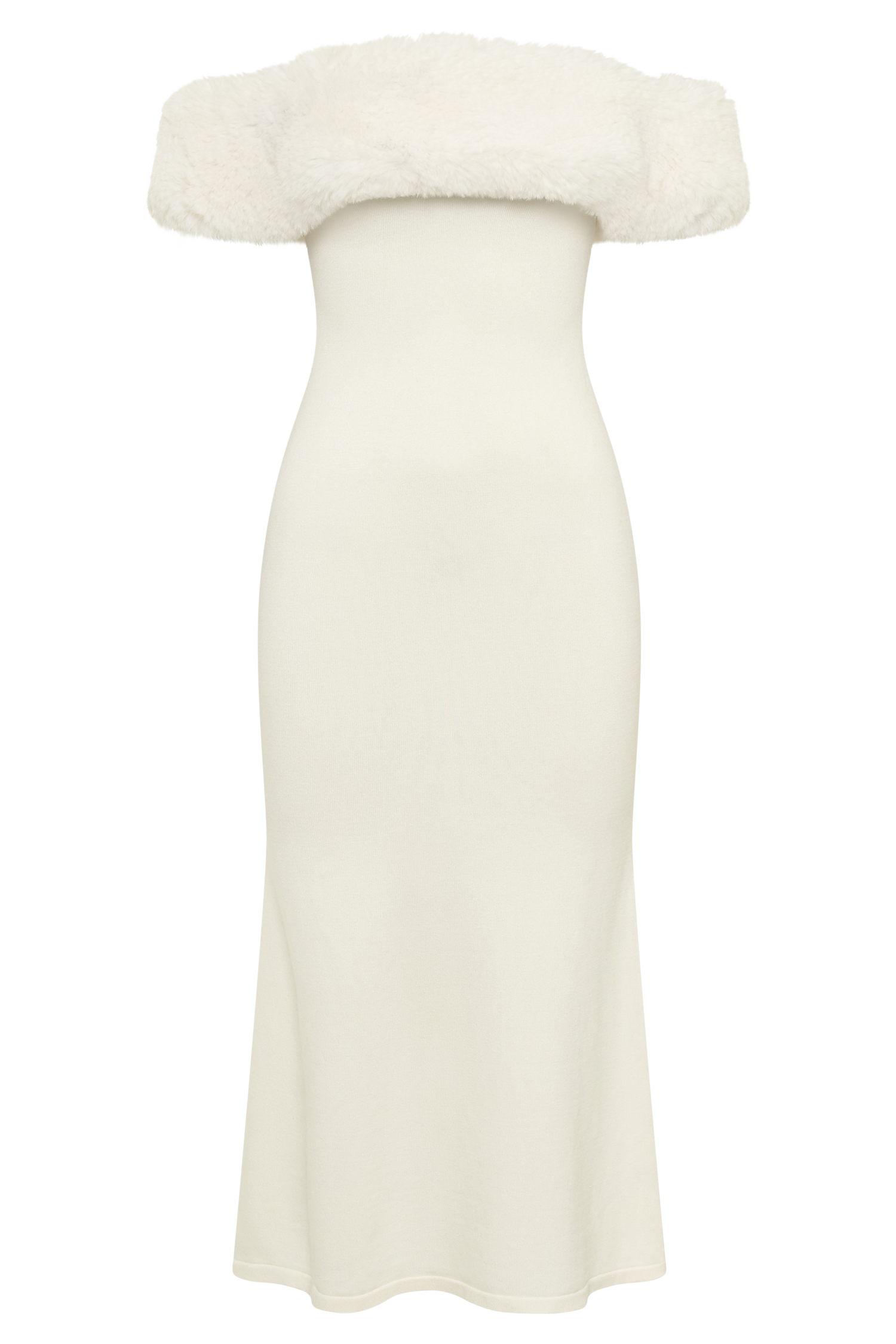 Angelica Off Shoulder Knit Midi Dress With Faux Fur - Ivory、mySite、solidvoid