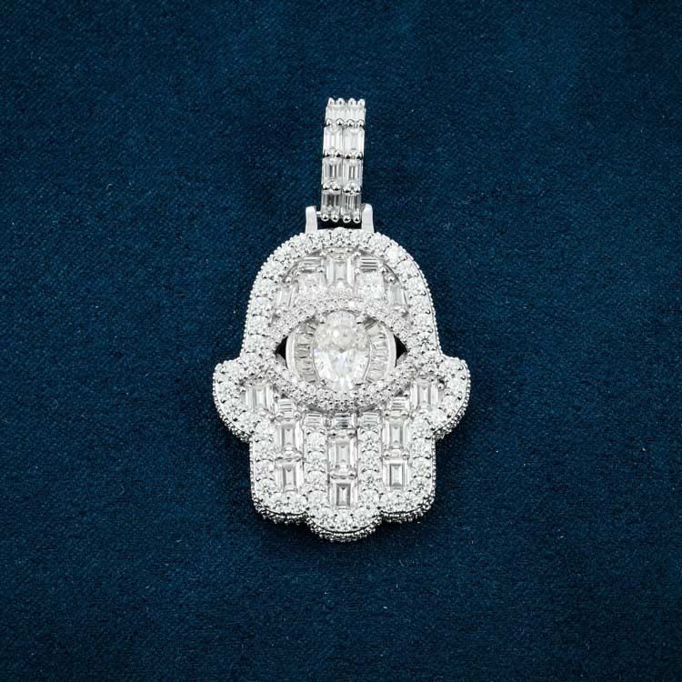 Moissanite Baguette Hamsa Hand Pendant 14K Gold、mySite、hinf8tx79