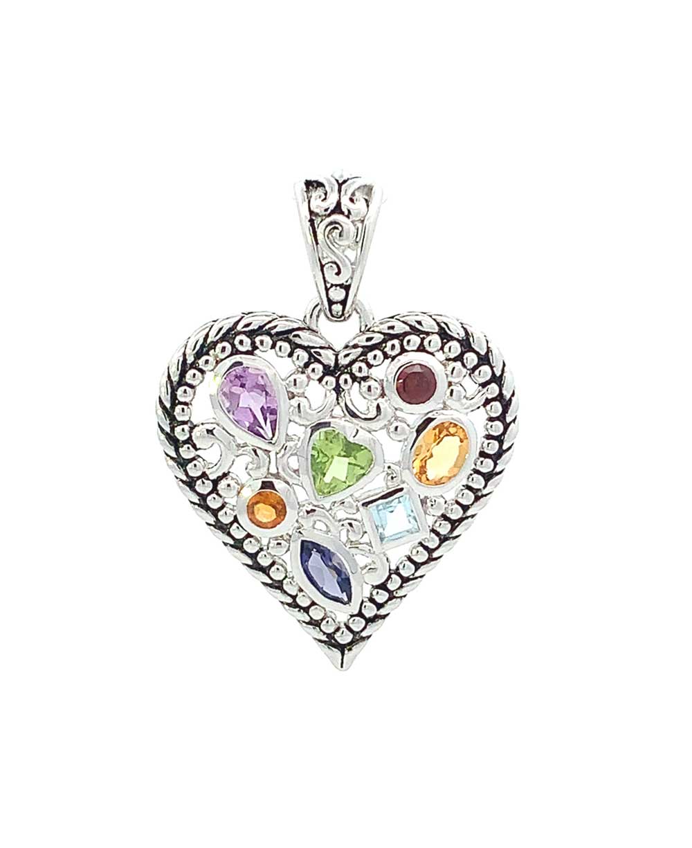 Sterling Silver Mixed Geometry Heart Chakra Rainbow Pendant、mySite、topwebapps