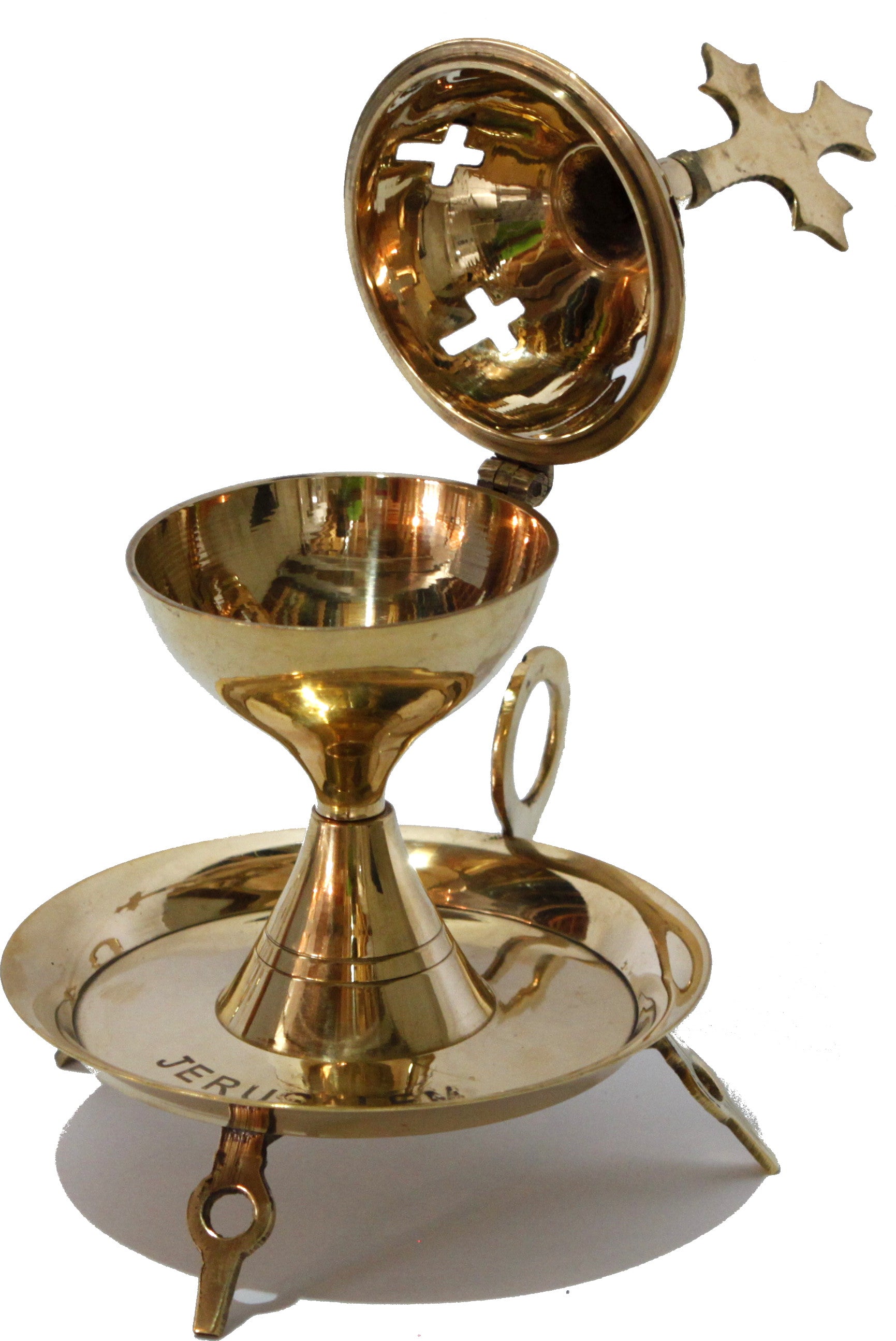  Holy Land Market Light Greek Brass Pedestal Incense Burner with Tray - (15cm or 6 inches Tall)、mySite、elrpsem3k