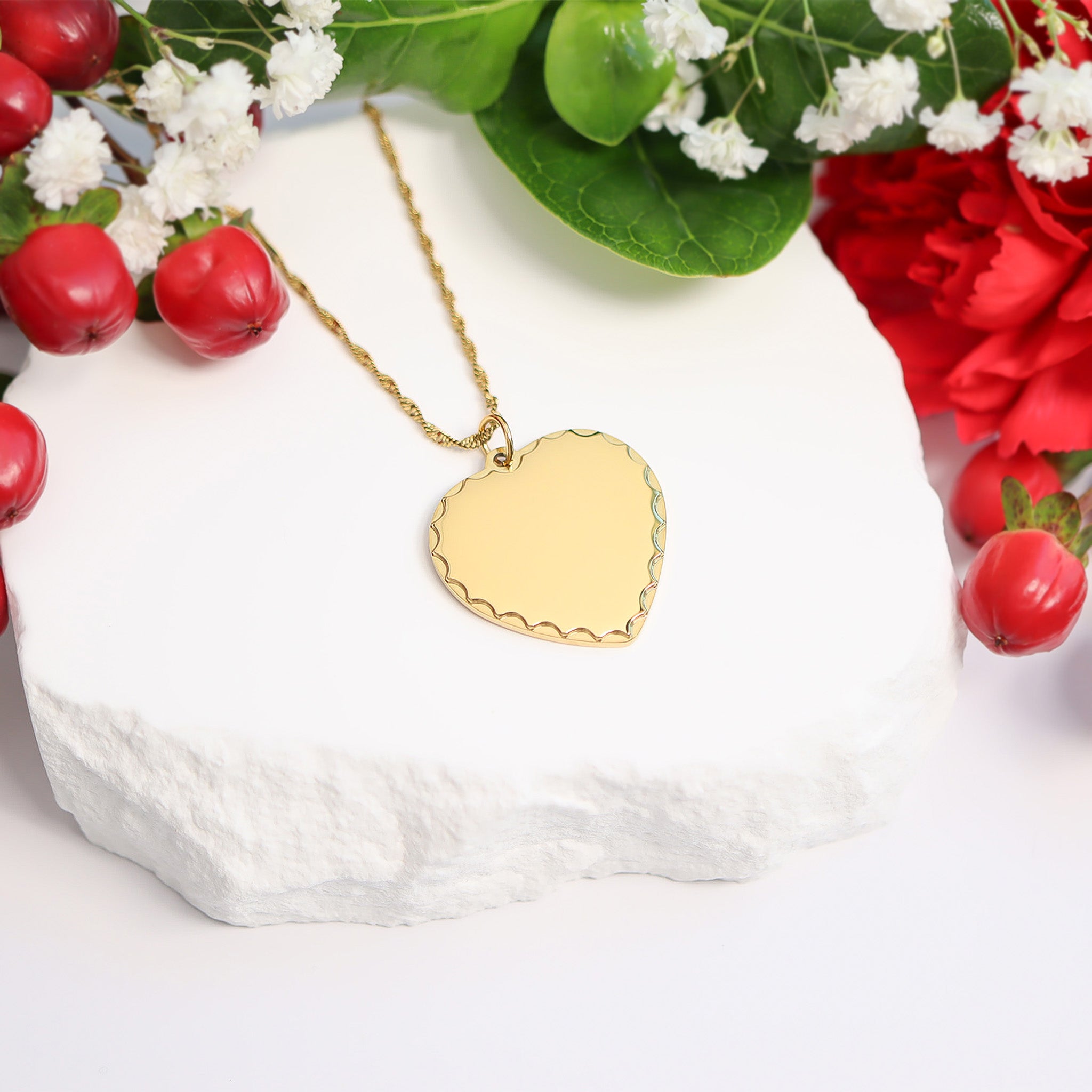 18K Gold PVD Stainless Steel Scalloped Edge Blank Heart Pendant / SBB0051、mySite、dreamappss