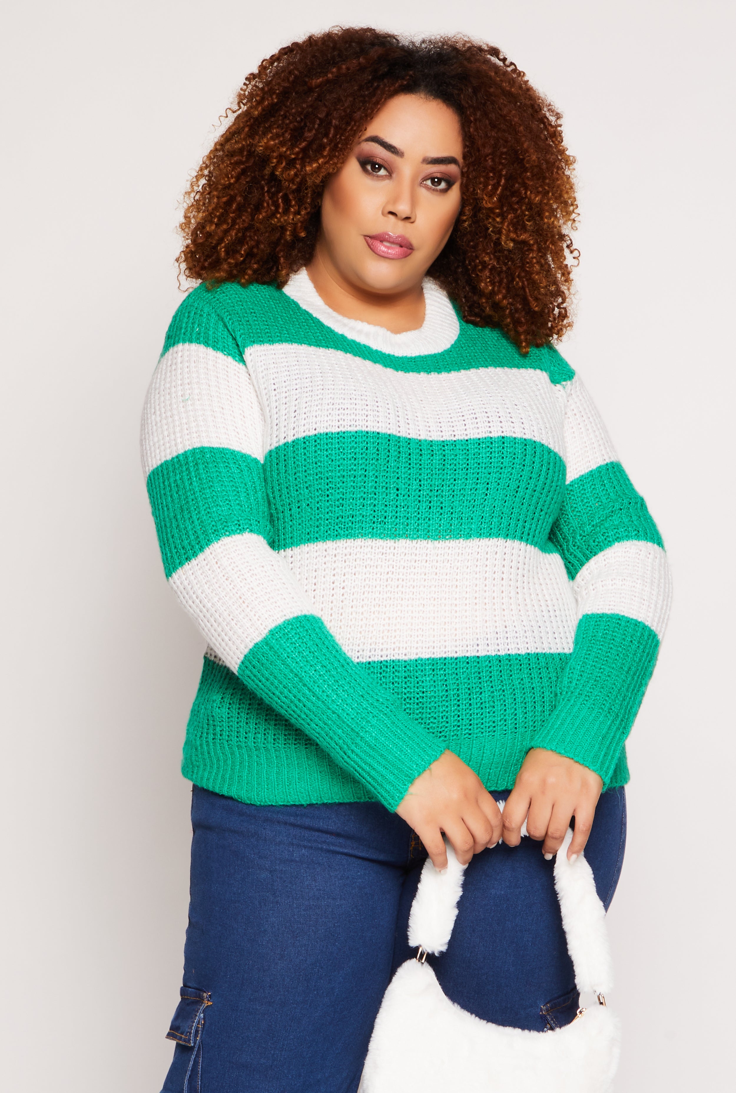 Plus Size Striped Pullover Sweater、mySite、camillekostekn