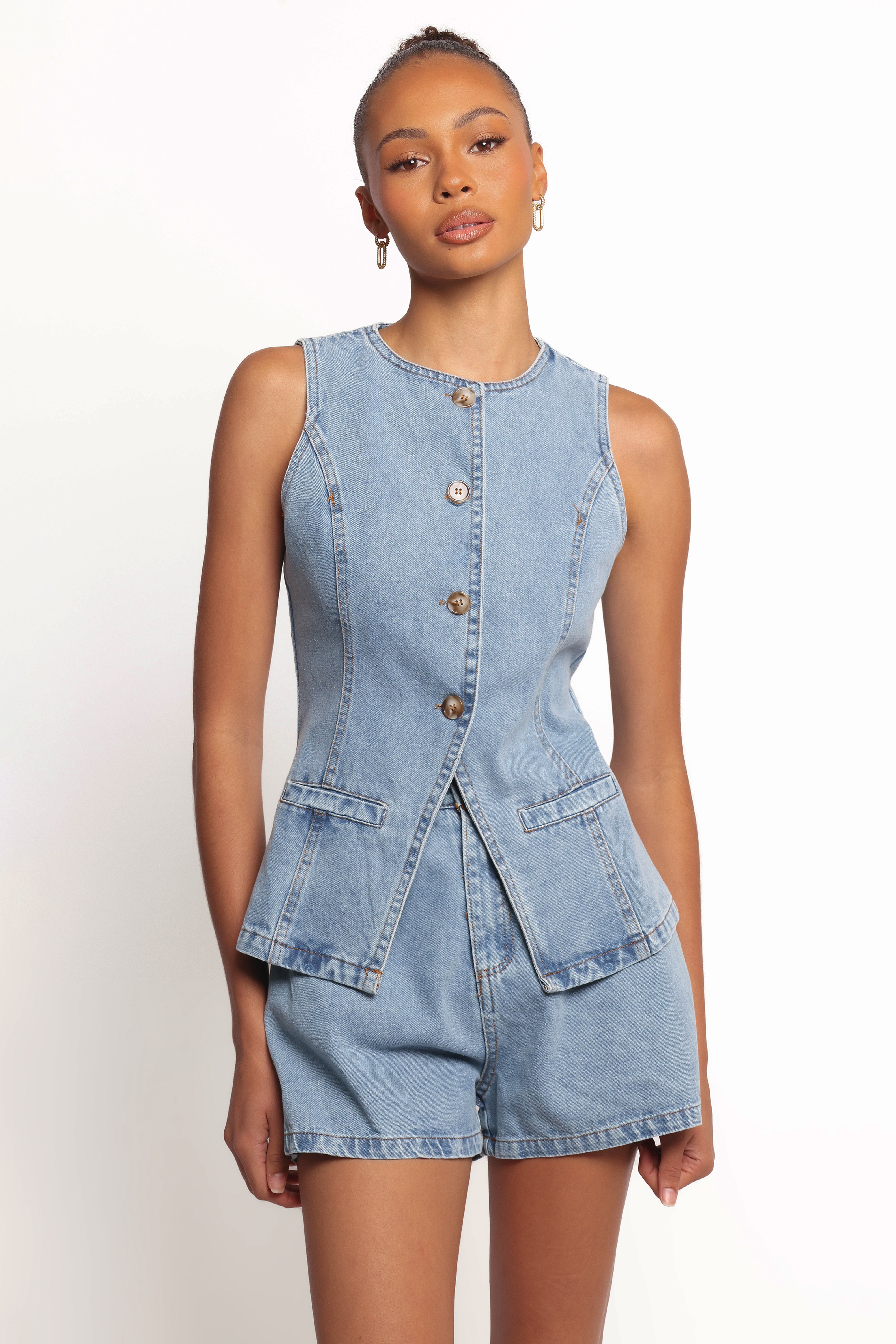  Almana Denim Short Set - Medium Blue、mySite、sugarbowlscore