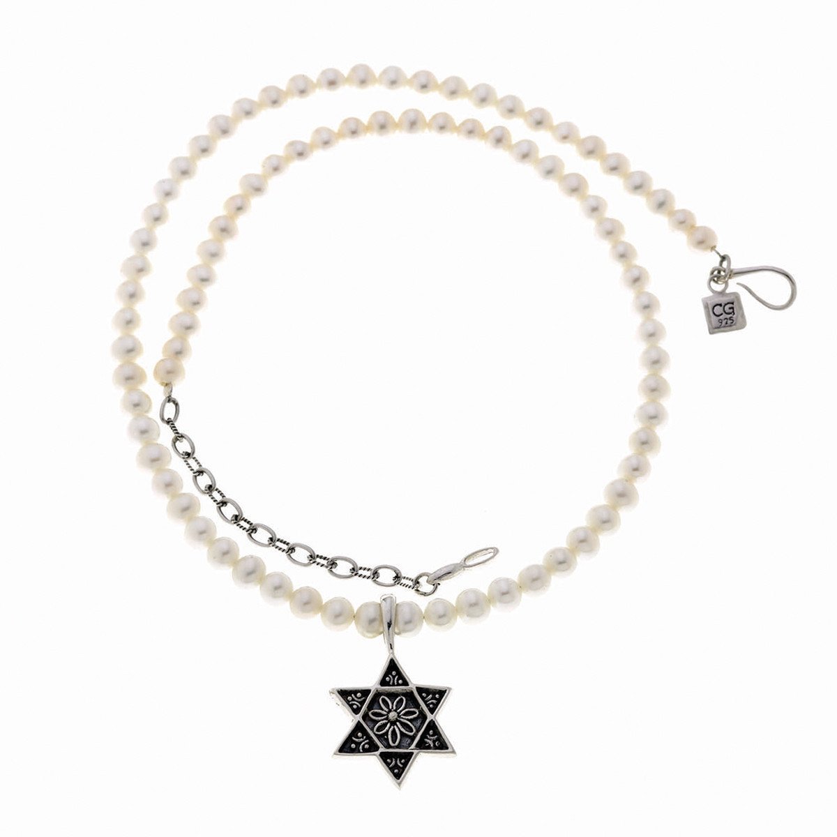 Star of David Sterling Silver White Pearl Necklace、mySite、topwebapps