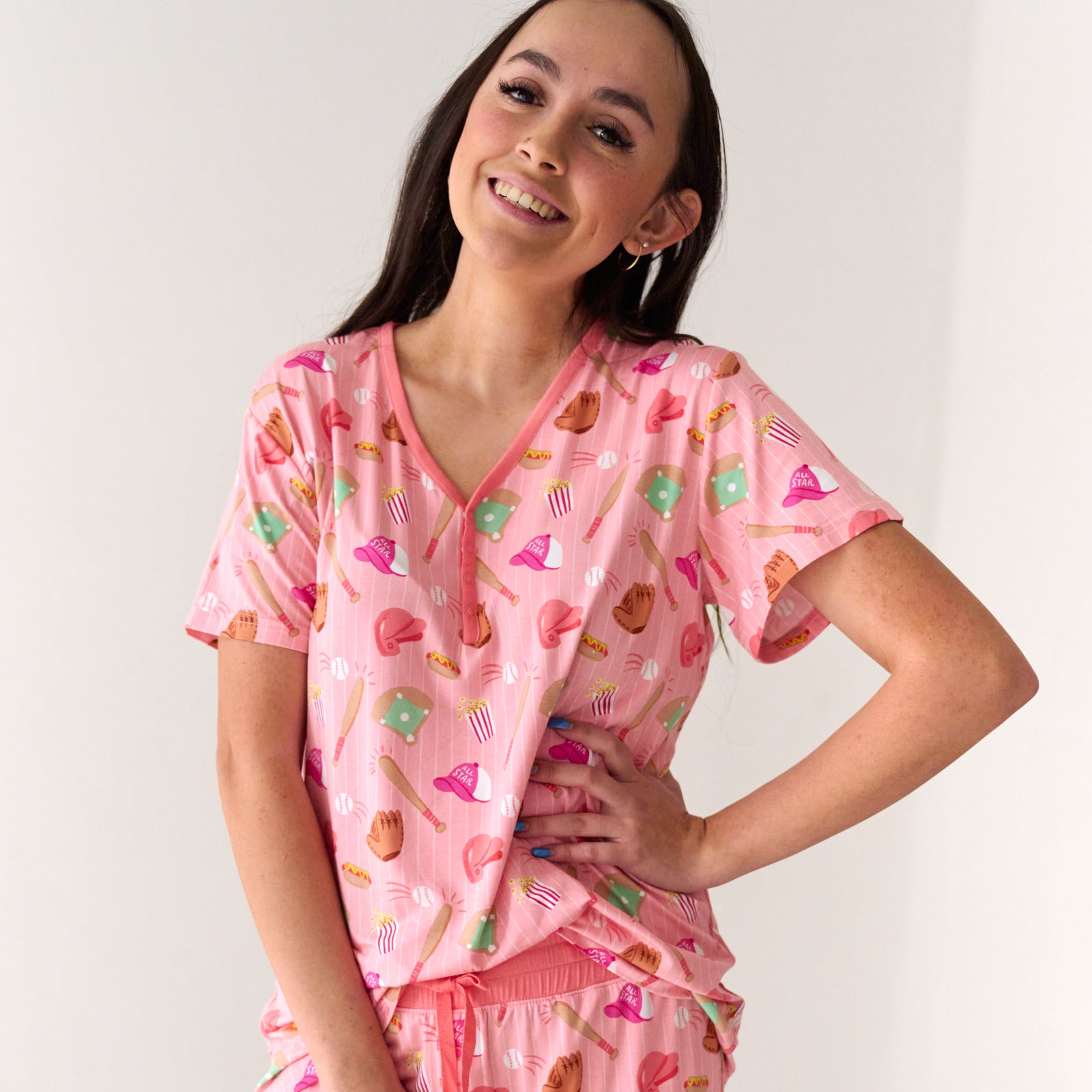  Pink All Stars Women's Short Sleeve Pajama Top、mySite、layawaytickets