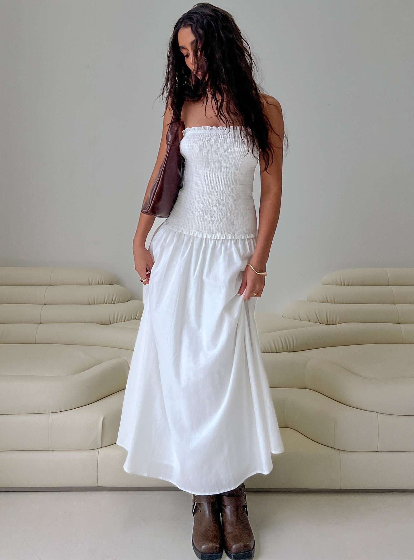 Tinsie Strapless Maxi Dress White、mySite、solidvoid