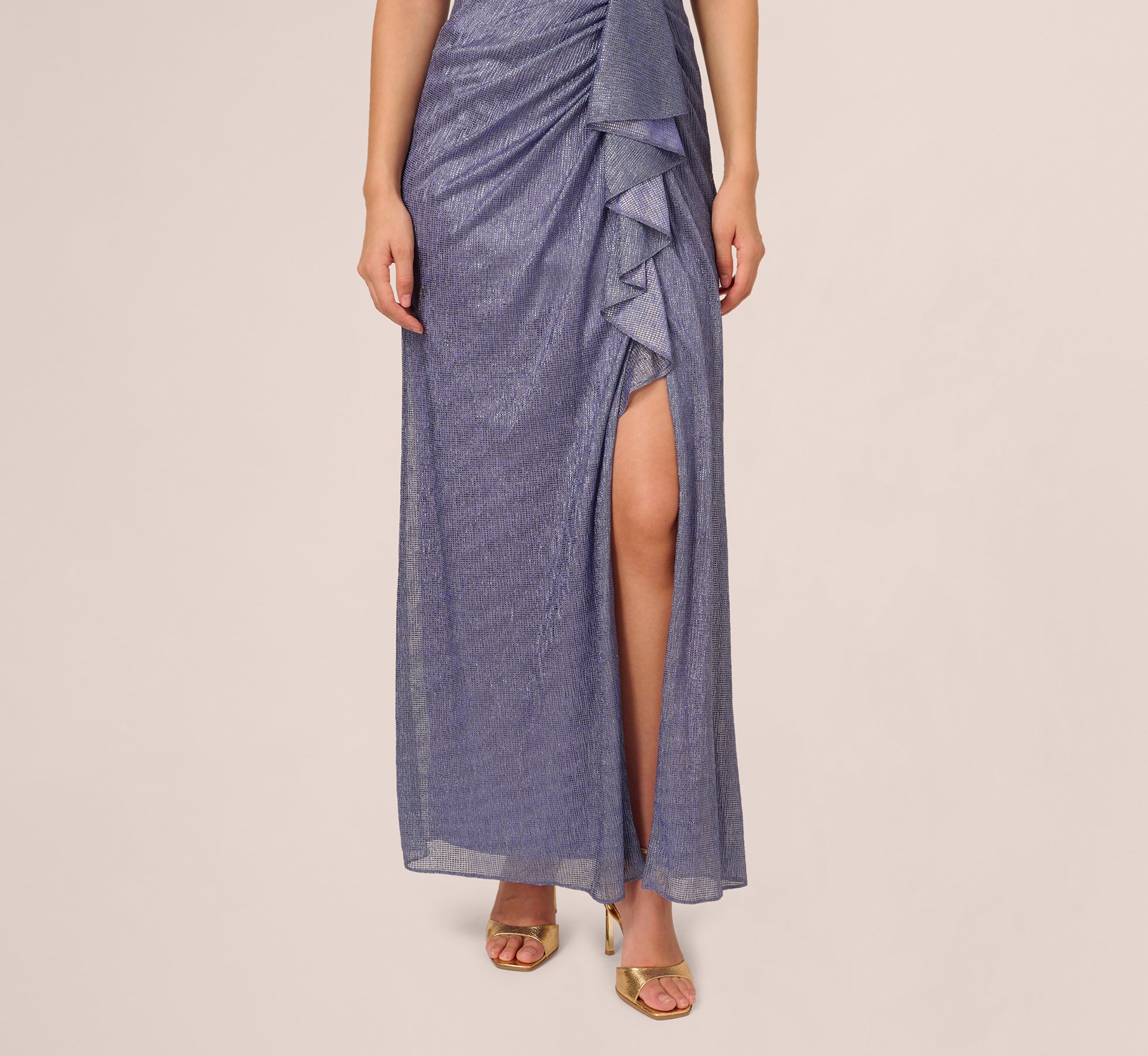 Draped Metallic Foil Long Dress In Peri Cruise、mySite、solidvoid