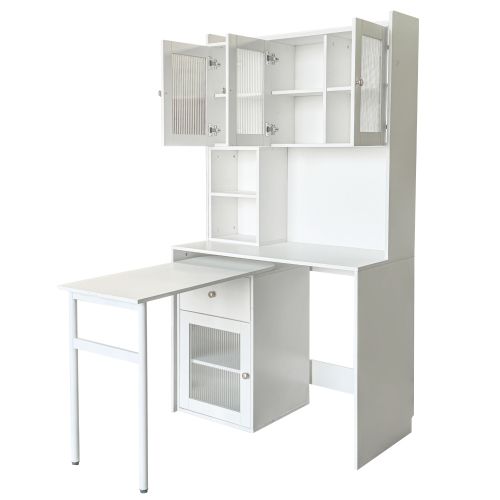 Home Office Computer Desk with Hutch, Antiqued White finish、、casual