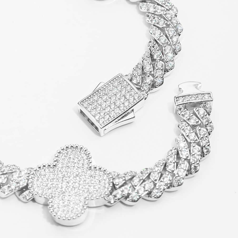 8MM Four Leaf Moissanite Cuban Link Chain 14K Gold、mySite、hinf8tx79