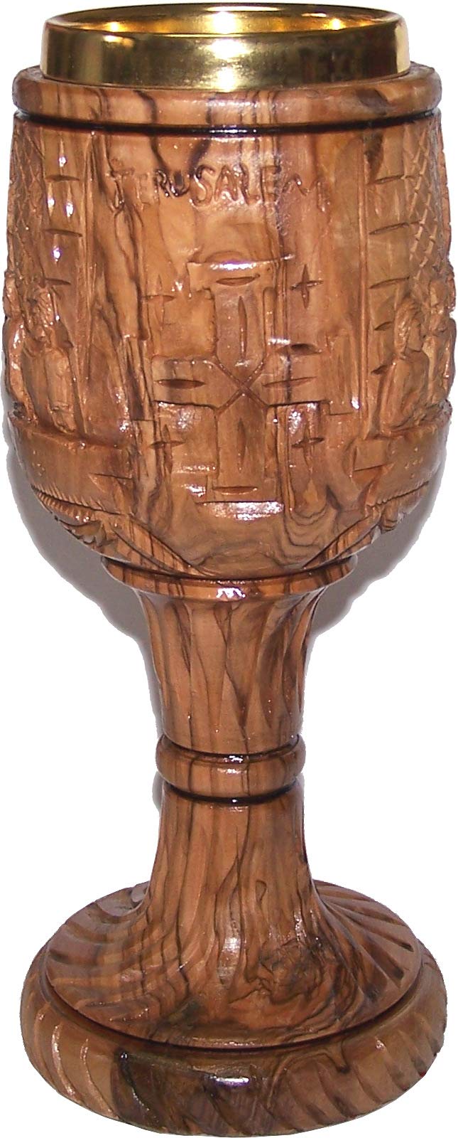 Holy Land Market Goblet - Last Supper Carved Chalice - Dark Olive Wood (8.8 Inches Large) - Cup Insert (4 Ounces Capacity)、mySite、topwebapps