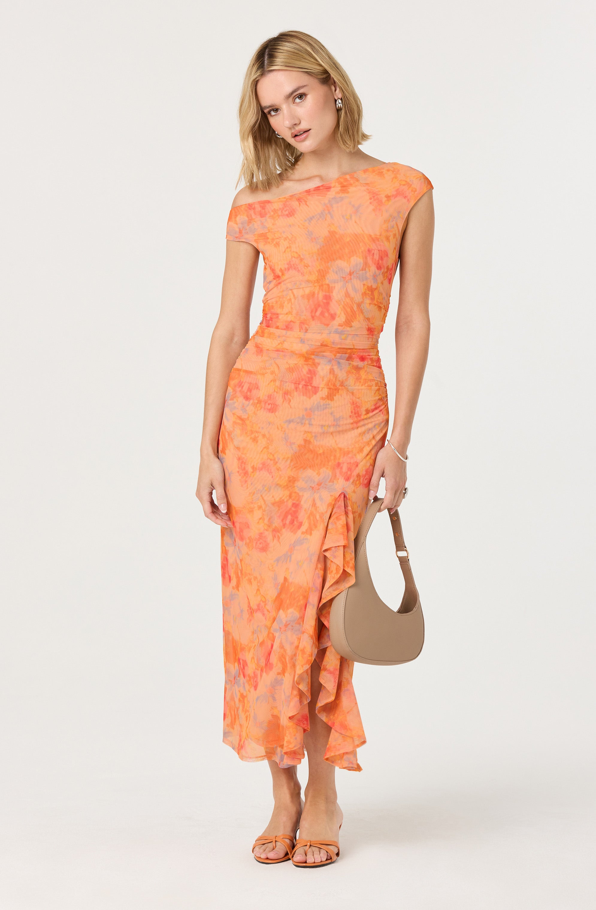 Off Shoulder Ruffle Midi Dress、mySite、solidvoid