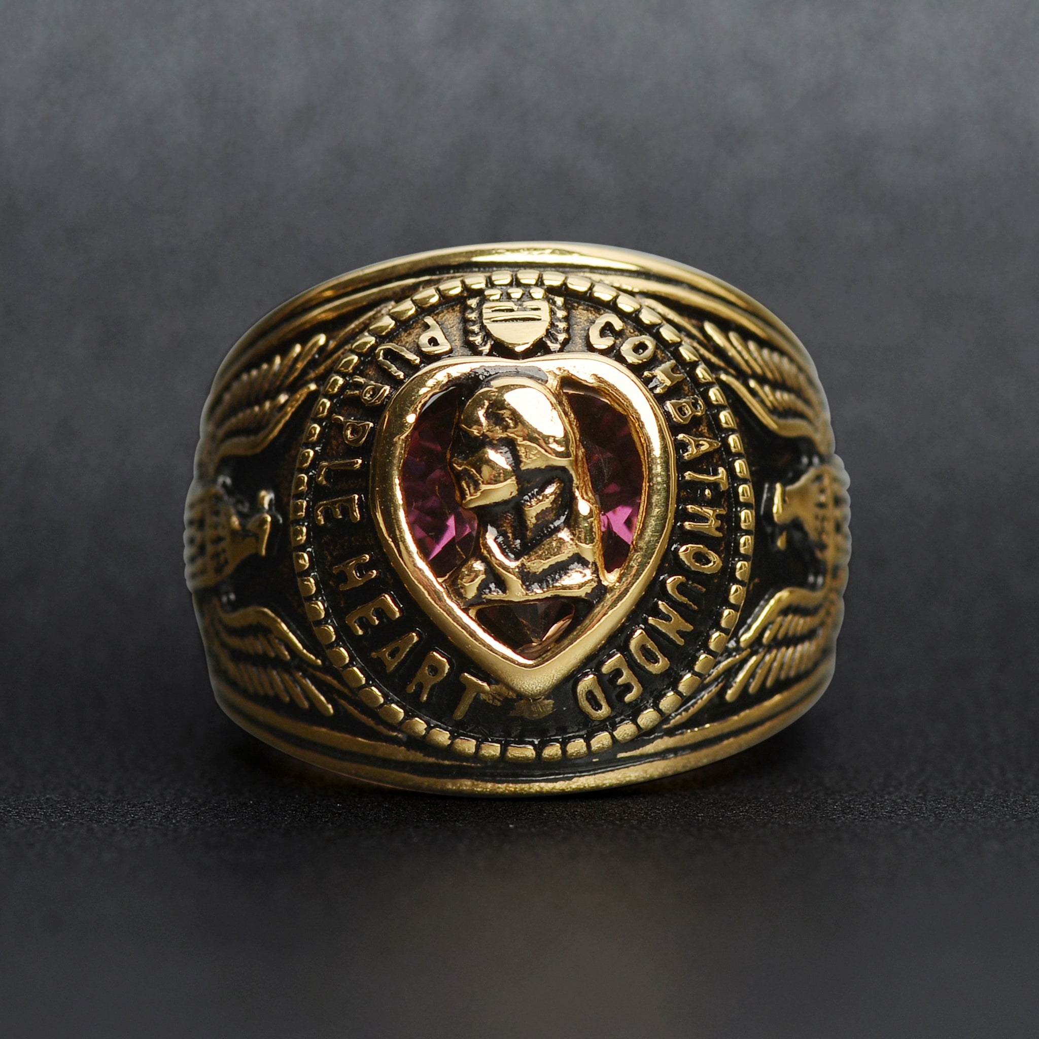 18K Gold PVD Stainless Steel Military Purple Heart Men's Ring / MCR6009、mySite、dreamappss