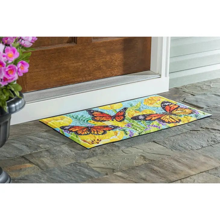 Tulip and Butterfly Colorful Embossed Floor Mat for Entrance Patio or Kitchen、mySite、g9winljtr