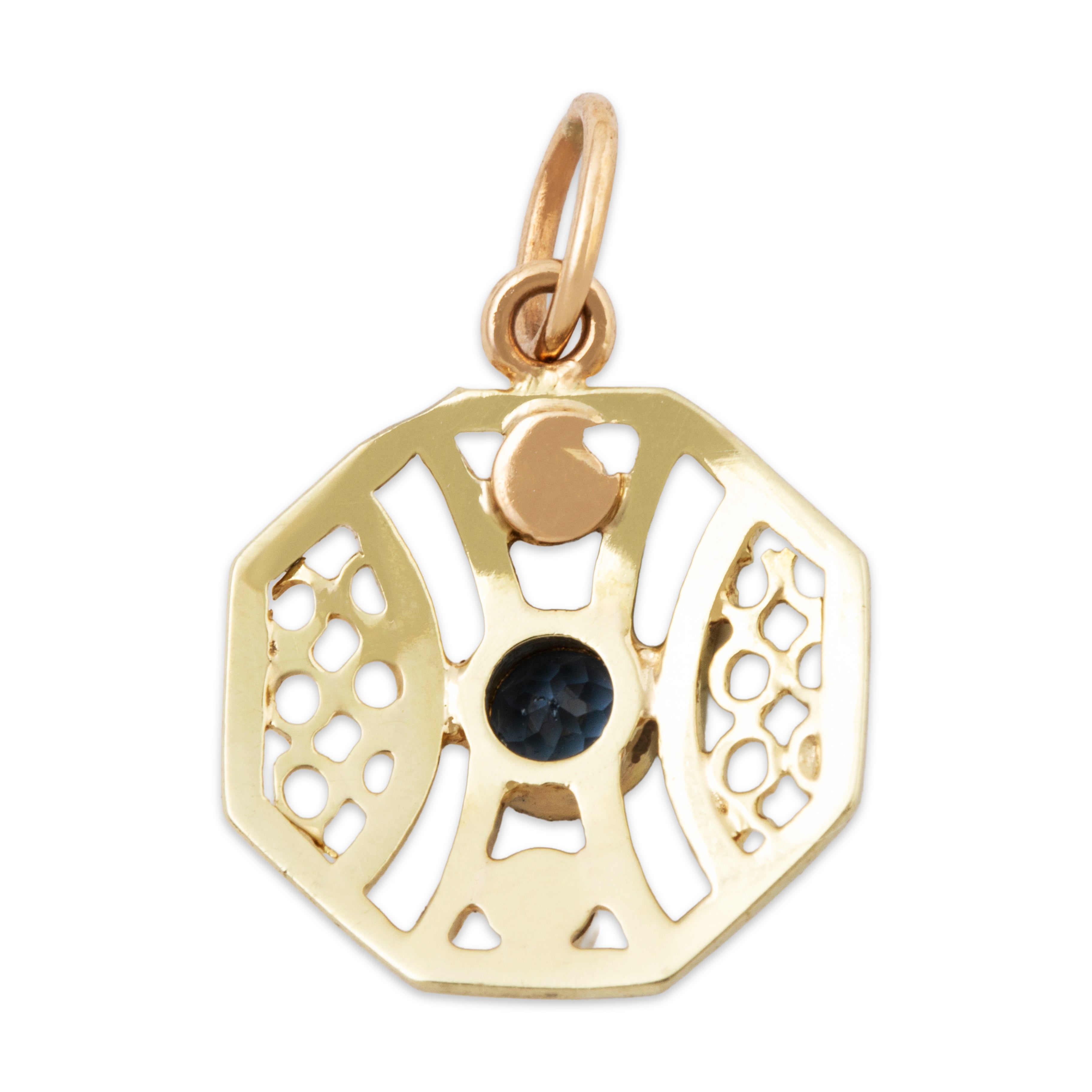 Antique 14k Yellow & Rose Gold Synthetic Sapphire Pearl Octagonal Pendant、mySite、hinf8tx79