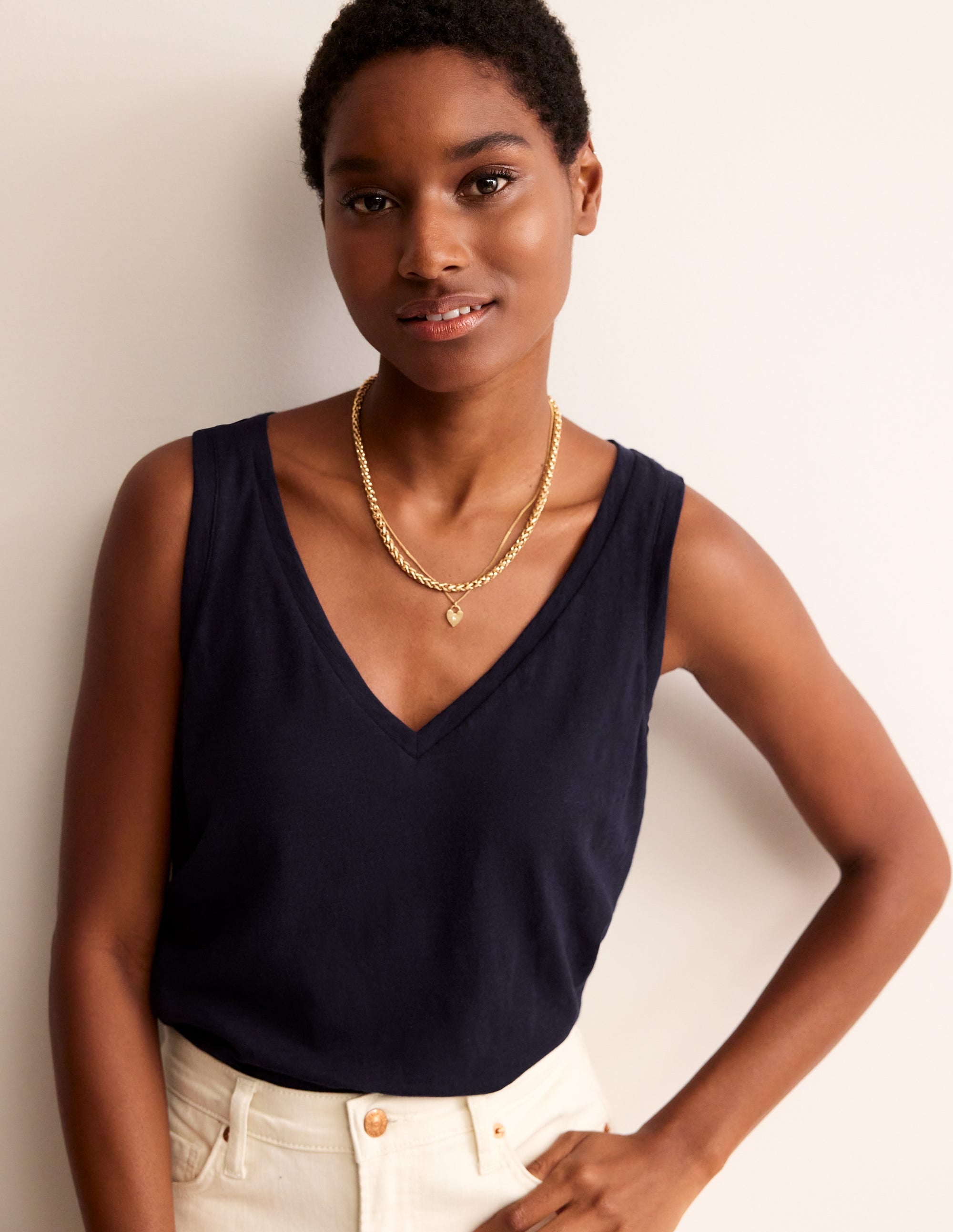  Regular V-Neck Slub Vest-Navy、mySite、ashleygrahame